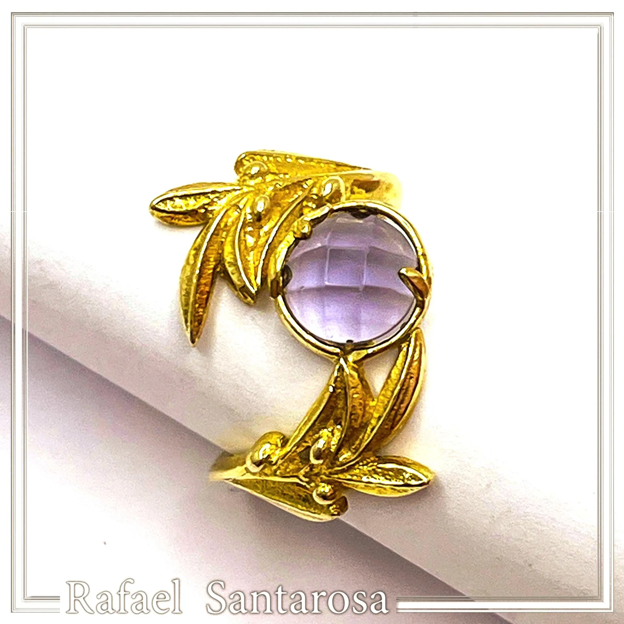 Floral Olive Leaf Ring: Adjustable Boho Birthstone Sterling Silver 18K gold filled Ring — additional product image 2 from Rafael Santarosa Fine Jewelry