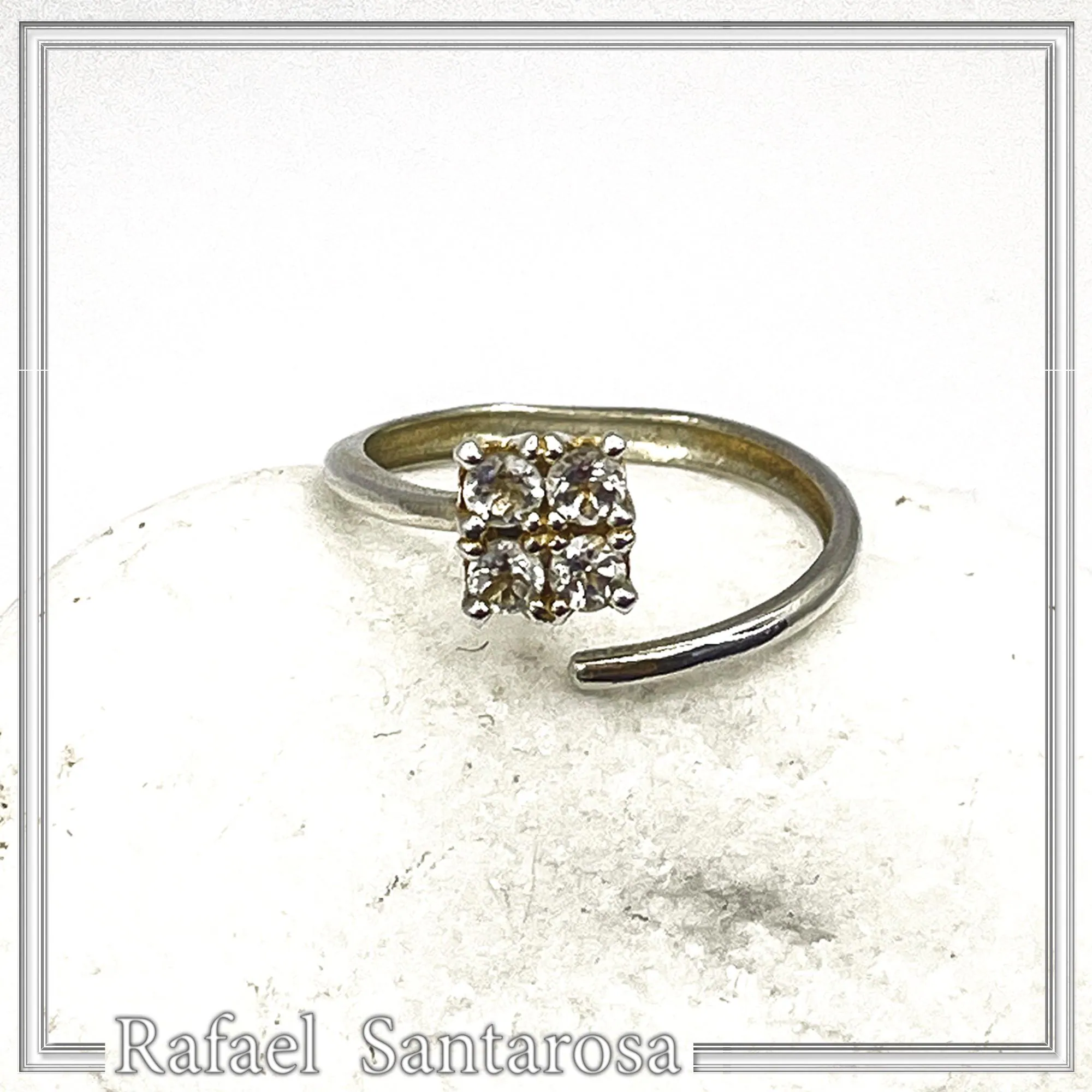 Sterling Silver Adjustable Minimal Square Ring with Four 3mm White Topaz Brilliant Cut Stones — additional product image 4 from Rafael Santarosa Fine Jewelry