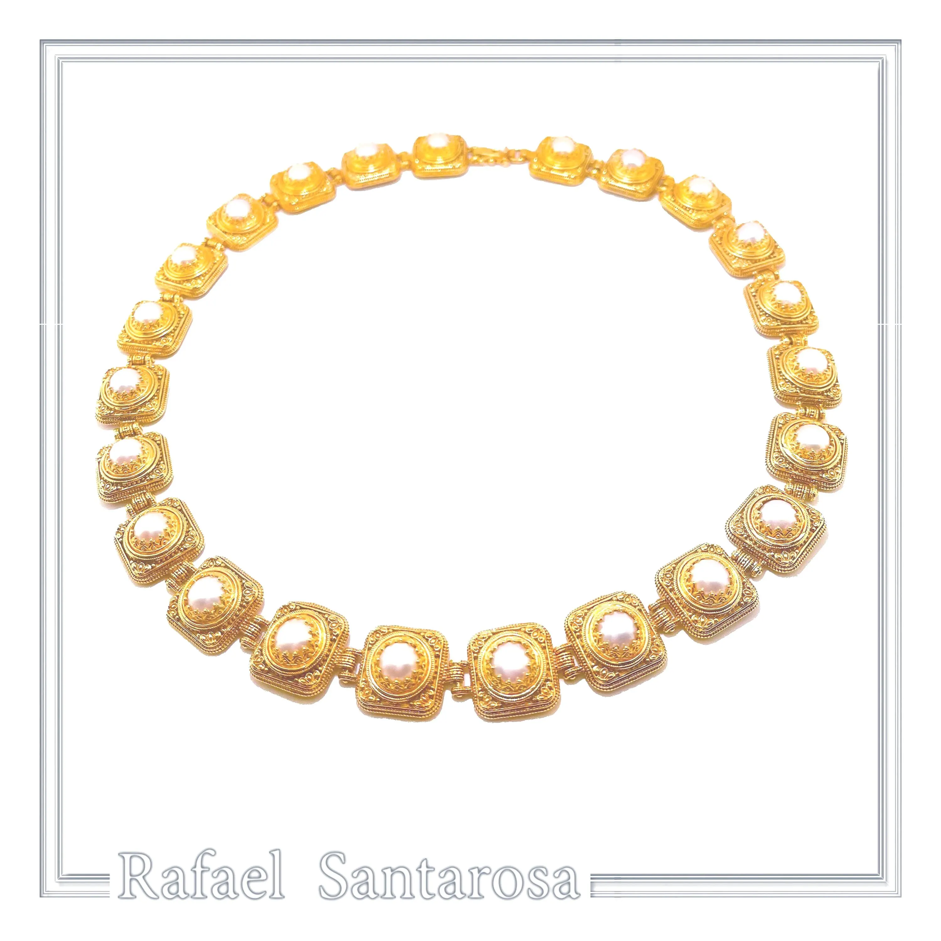 Filigree Genuine Pearl Beaded Necklace for Ladies: 18K Gold-Filled Sterling Silver Ancient Greek Style — additional product image 3 from Rafael Santarosa Fine Jewelry