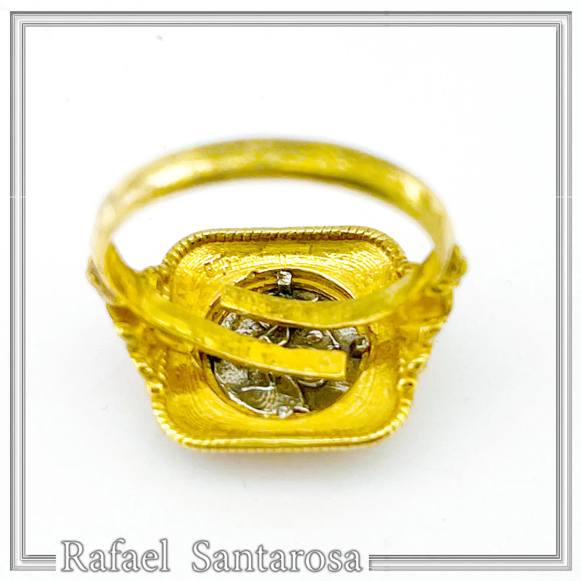 Tetradrachm Owl Coin Filigree Ring: Oxidized Silver Coin on 18K Gold Filled, Museum Replicas — additional product image 8 from Rafael Santarosa Fine Jewelry