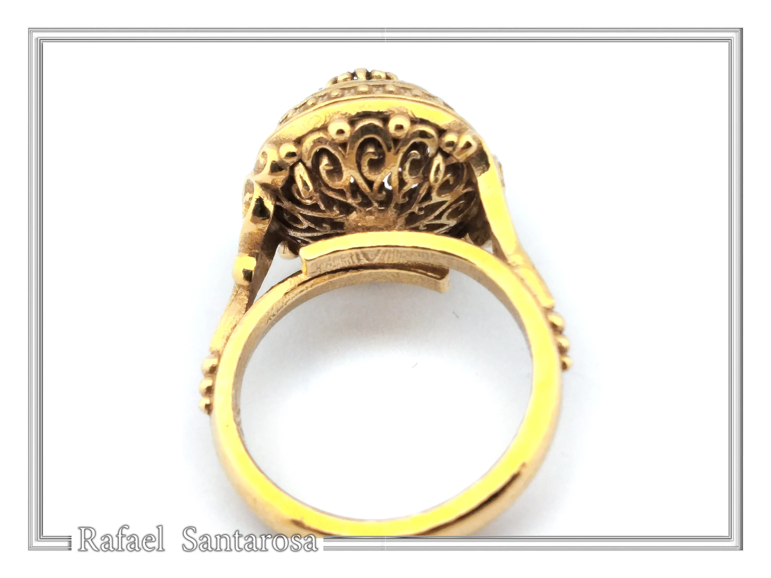 18k Solid Gold Byzantine Natural Gemstone Filigree Statement Ring: Handmade Boho Ring For Her — additional product image 8 from Rafael Santarosa Fine Jewelry