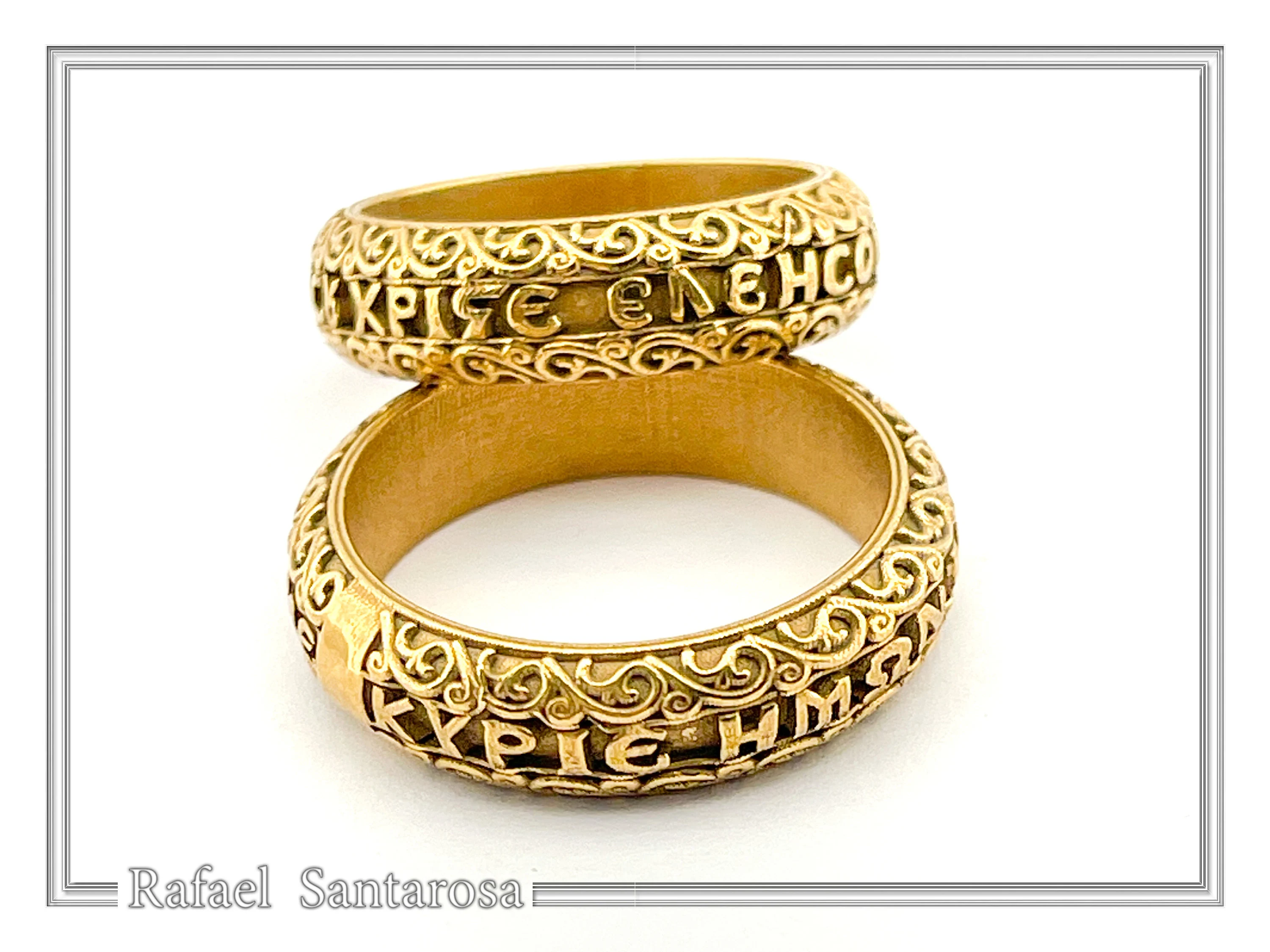 Orthodox Religious "Jesus Have Mercy" Prayer Ring: Byzantine Solid Gold Wedding Band — additional product image 2 from Rafael Santarosa Fine Jewelry