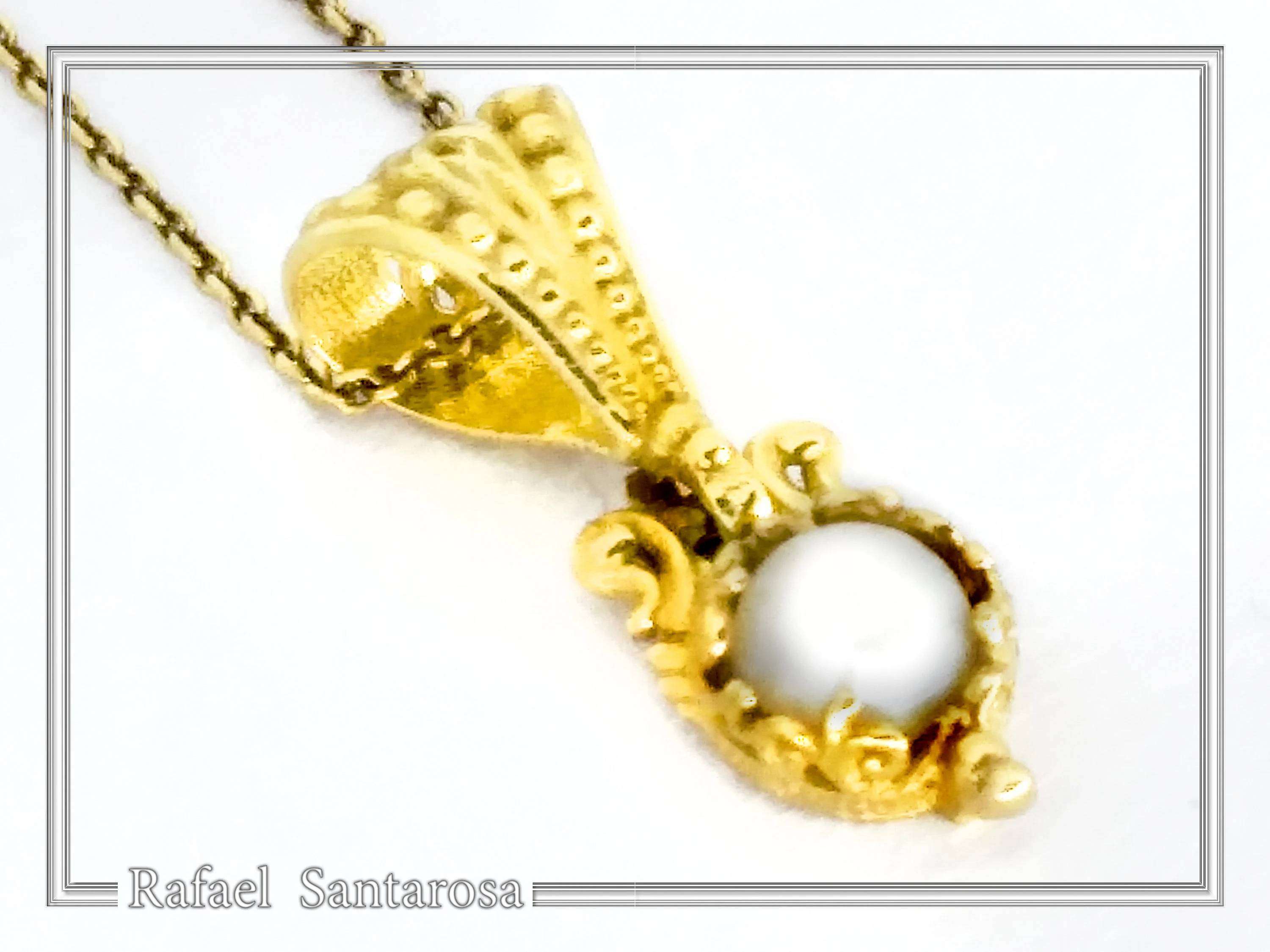 18K Solid Gold Byzantine Handmade Filigree Natural Pearl Pendant: Jewelry for her — additional product image 5 from Rafael Santarosa Fine Jewelry