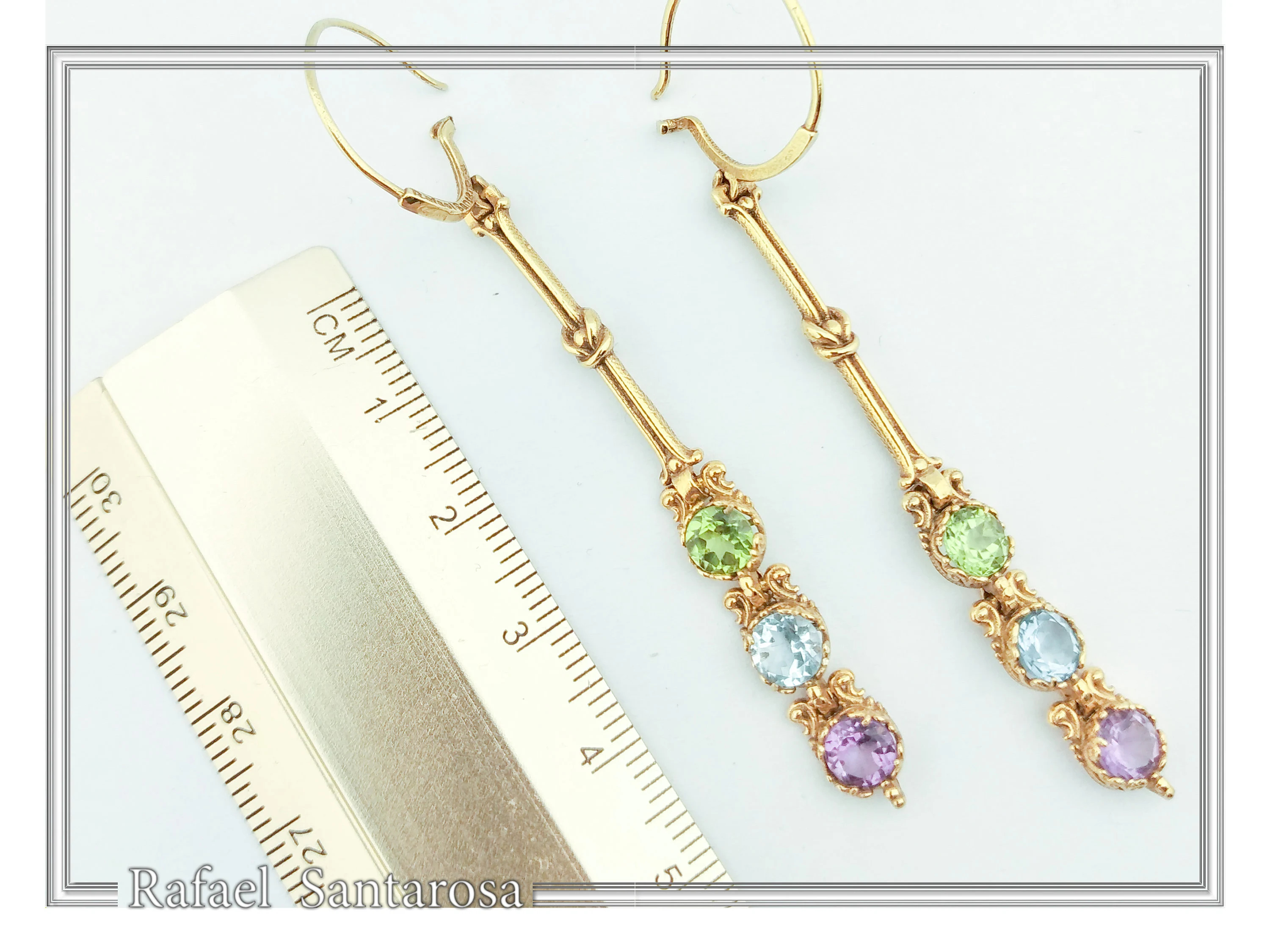 Topaz, Peridot, Amethyst Natural Gemstone Dangle Earrings: Gold Filled Sterling Silver — additional product image 8 from Rafael Santarosa Fine Jewelry