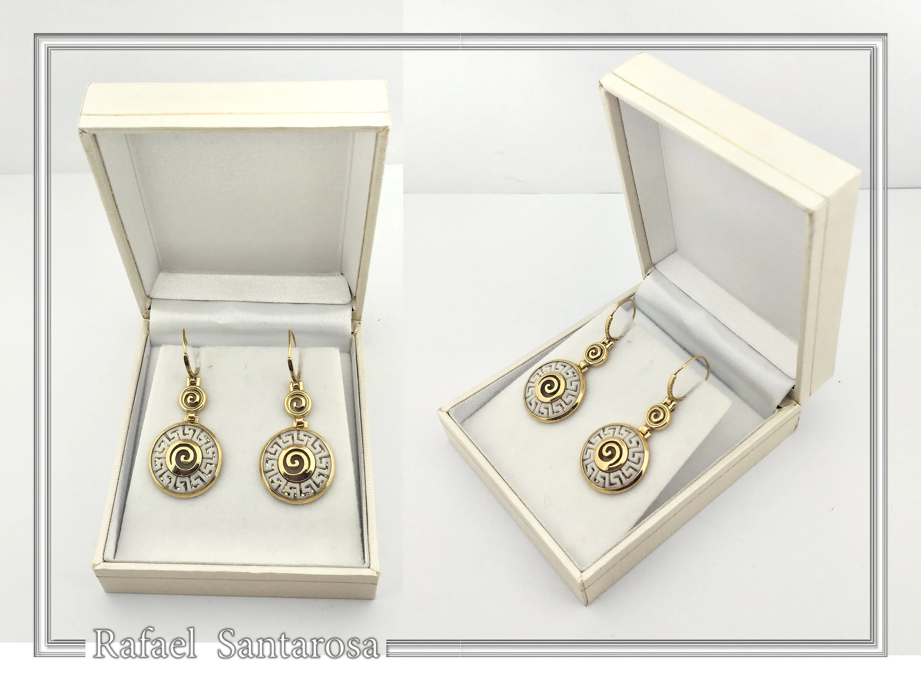 Handmade Marble Greek Key Spiral Dangle Earrings: Sterling Silver 18K Gold-Filled — additional product image 9 from Rafael Santarosa Fine Jewelry