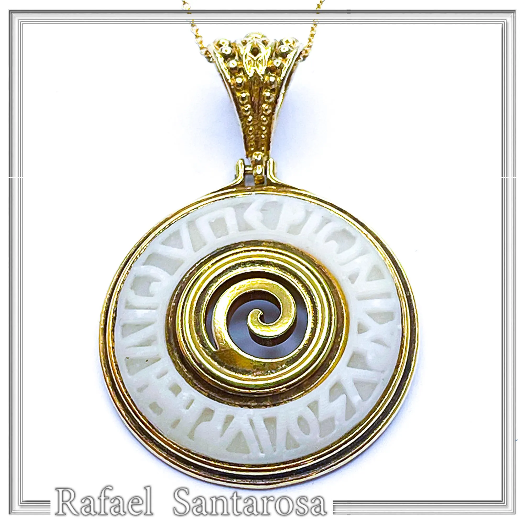Ancient Greek Prayer Hymn to God Sun Pendant: 18k Gold Filled Silver, Sculptured Marble — additional product image 3 from Rafael Santarosa Fine Jewelry