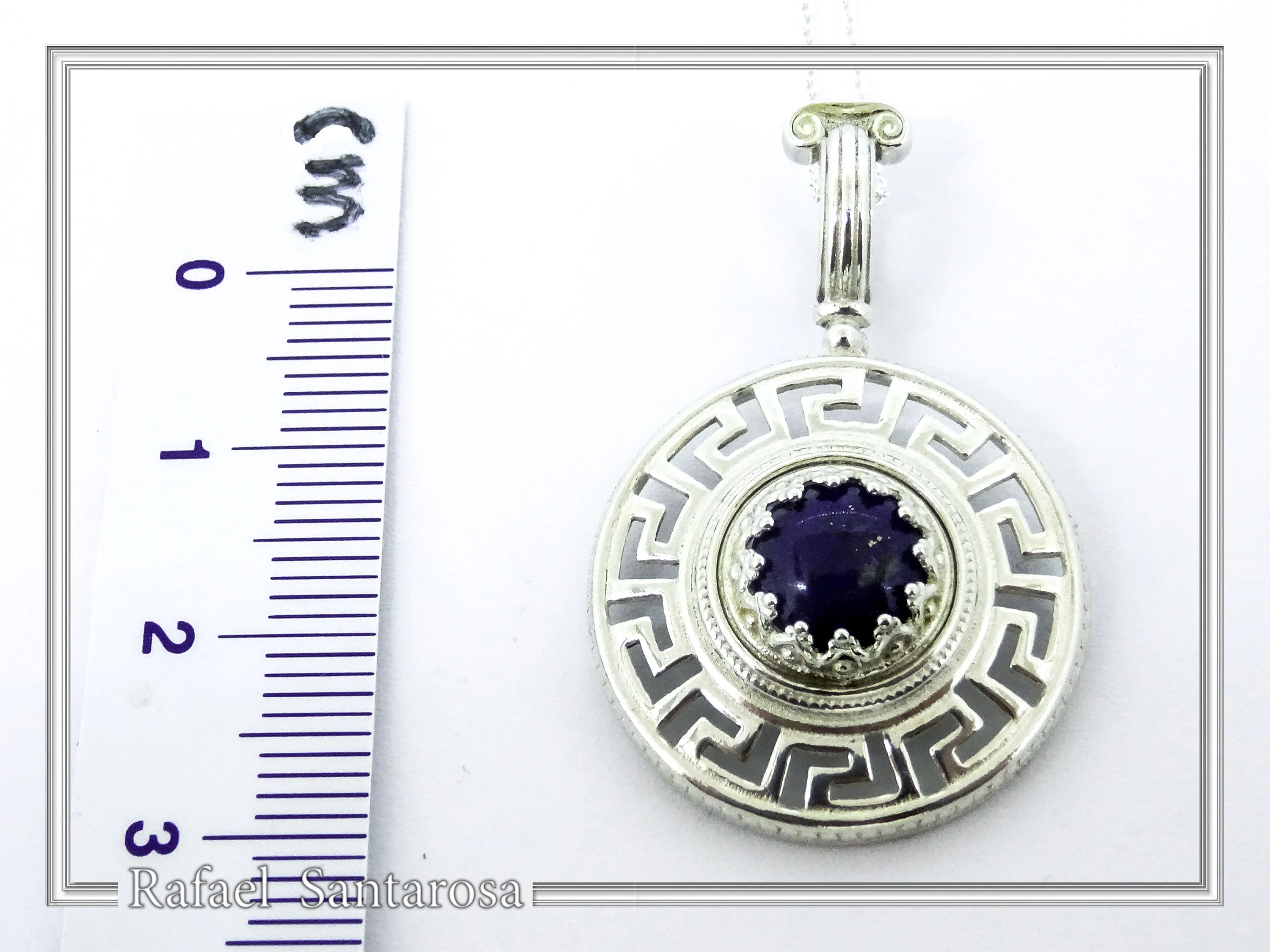 Natural Lapis Lazuli Greek Key Wreath Necklace: Sterling Silver Pendant — additional product image 6 from Rafael Santarosa Fine Jewelry