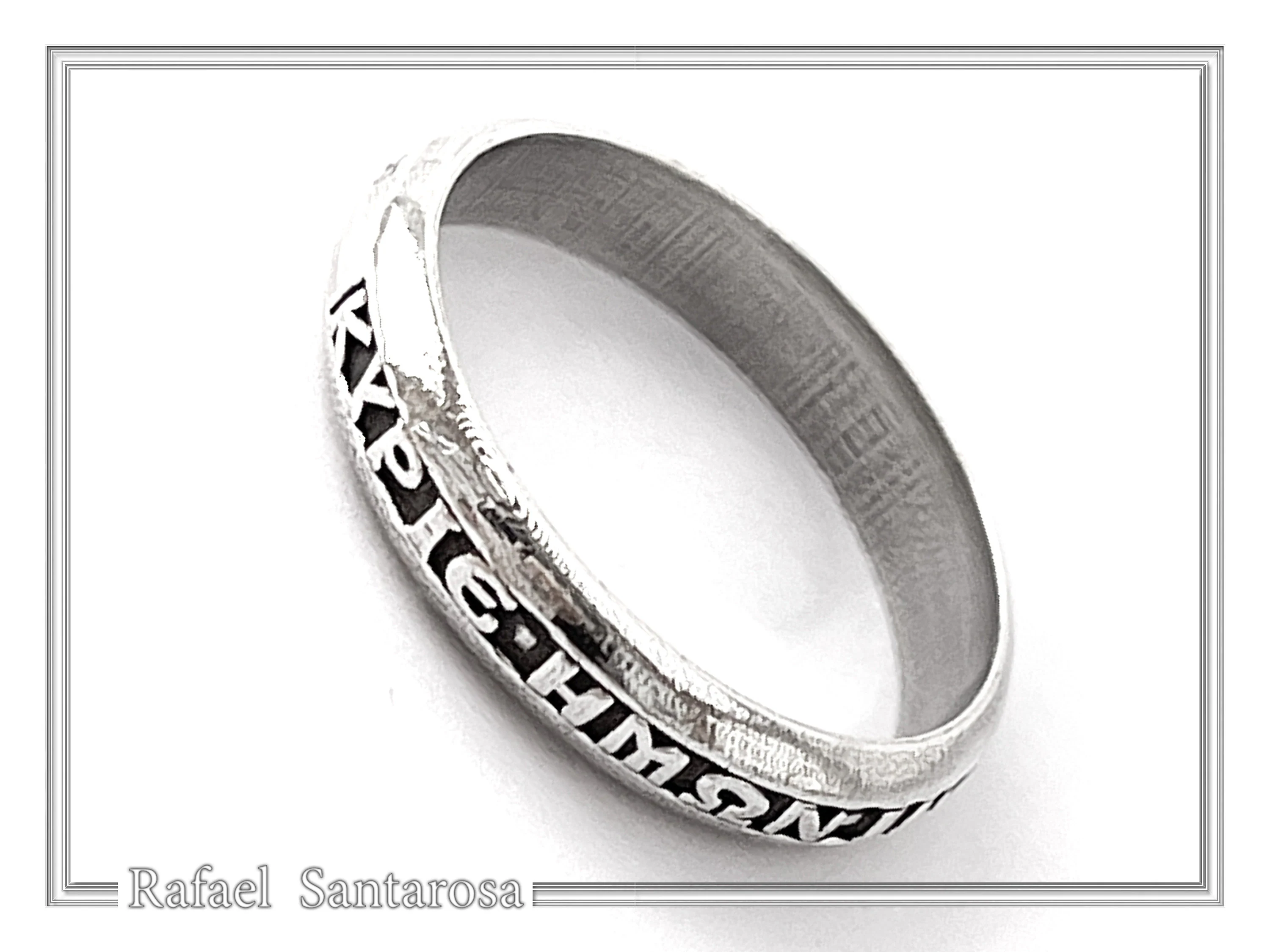 Oxidized Sterling Silver Orthodox Prayer "Kyrie Eleison" Band Ring: Handmade Religious Jewelry — additional product image 9 from Rafael Santarosa Fine Jewelry