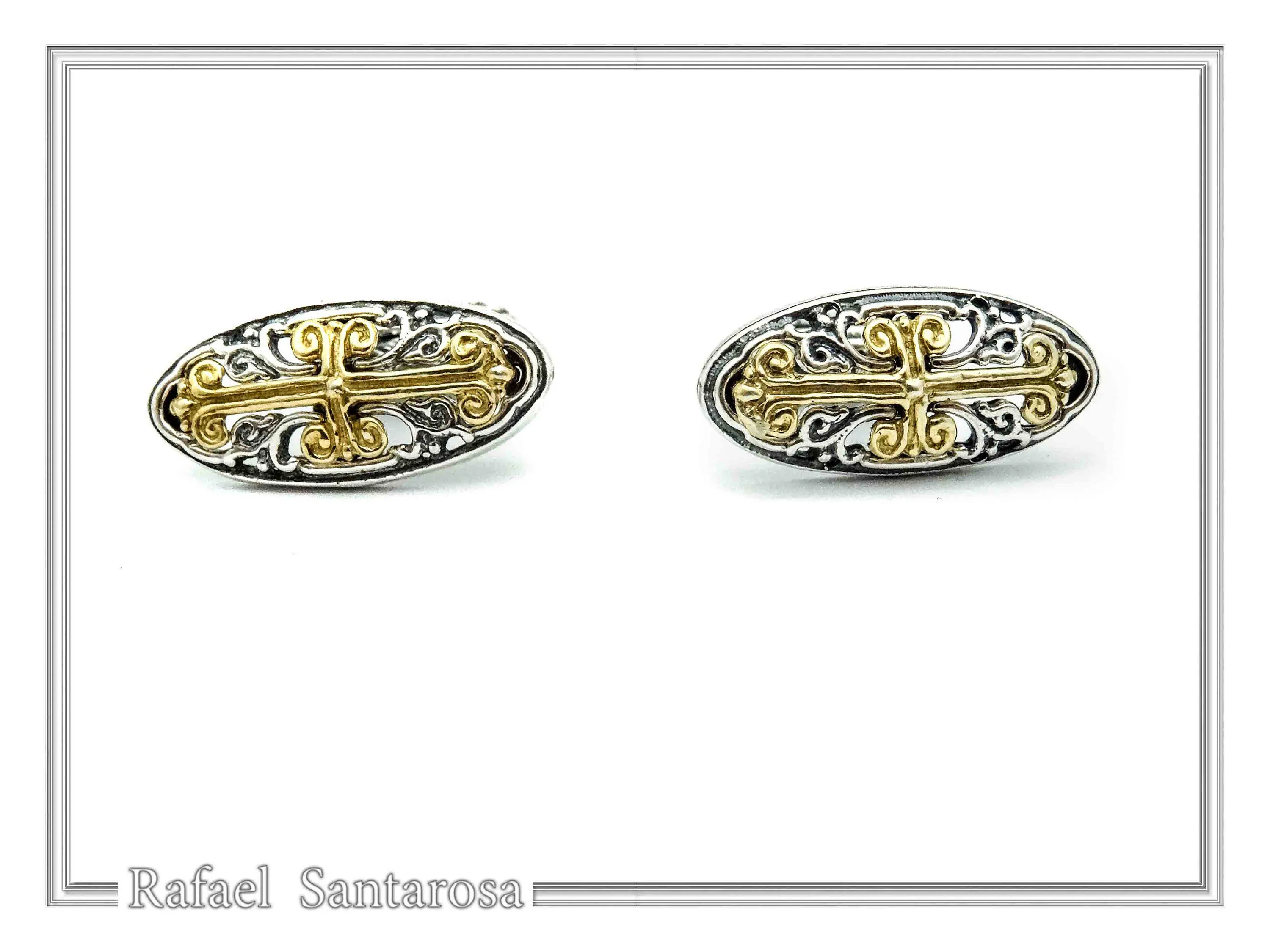 Byzantine Cross Cufflinks for Him: 18K Gold Filled on Oxidized Sterling Silver Oval Base — additional product image 5 from Rafael Santarosa Fine Jewelry