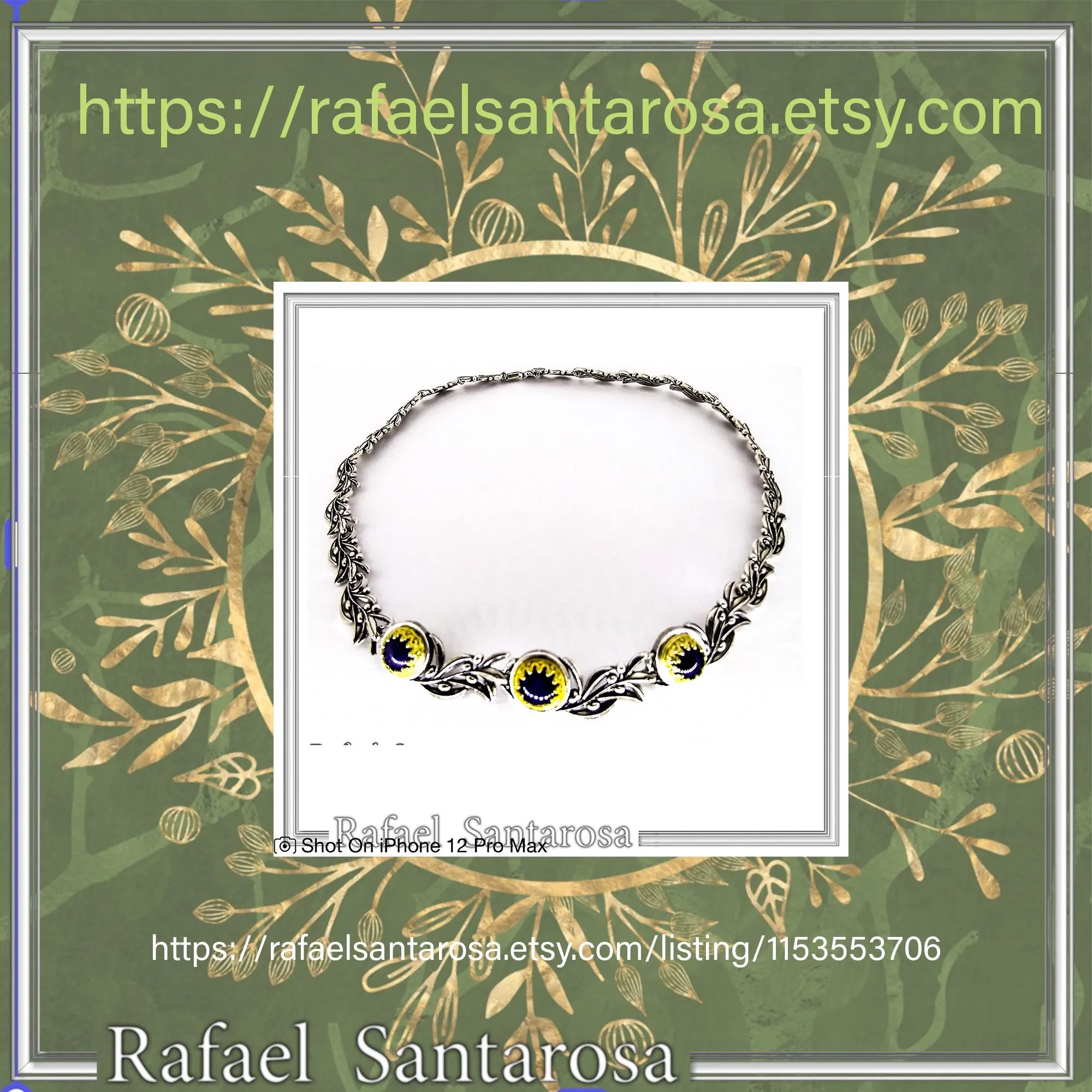 Genuine Lapis Lazuli Olive Branch beaded Nature Symbol Necklace, Floral Sterling Silver Jewelry — additional product image 10 from Rafael Santarosa Fine Jewelry