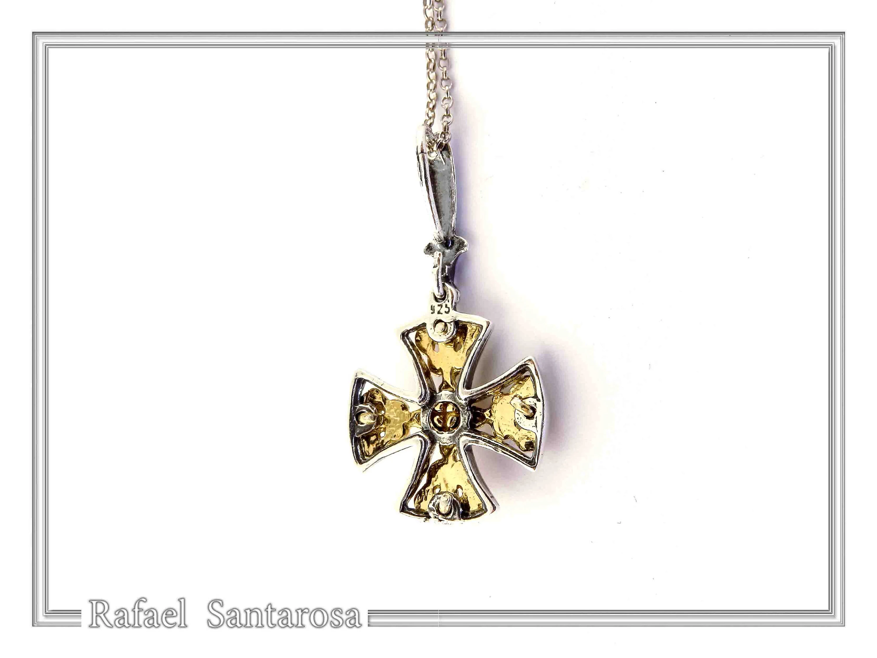 Byzantine Museum Religious Cross Pendant: 18K Gold Filled Filigree Cross on Oxidized Sterling Silver — additional product image 8 from Rafael Santarosa Fine Jewelry