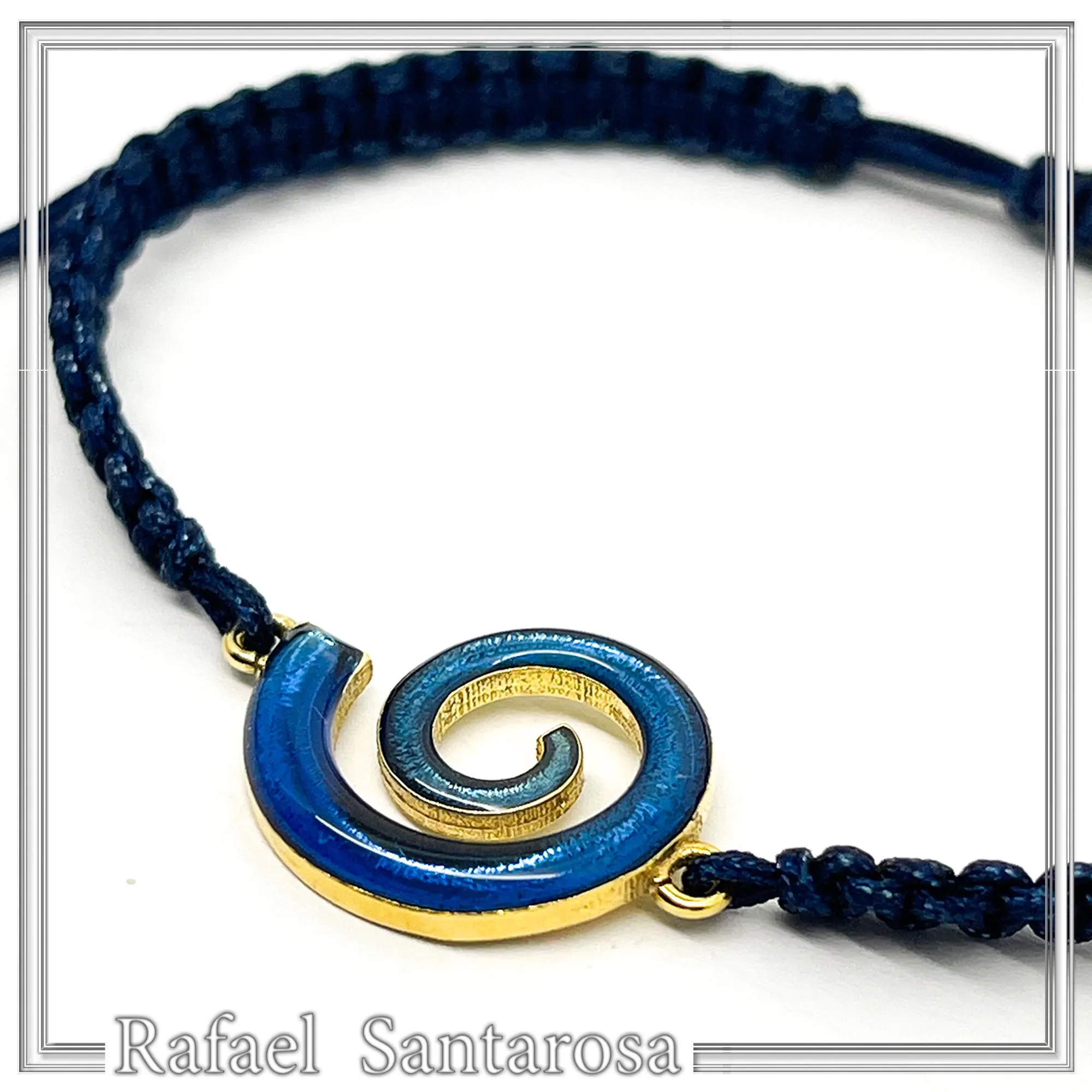 Blue Enamel Spiral Eternity Symbol Macrame Cord Charm Bracelet: 18K Gold Filled Sterling Silver — additional product image 3 from Rafael Santarosa Fine Jewelry