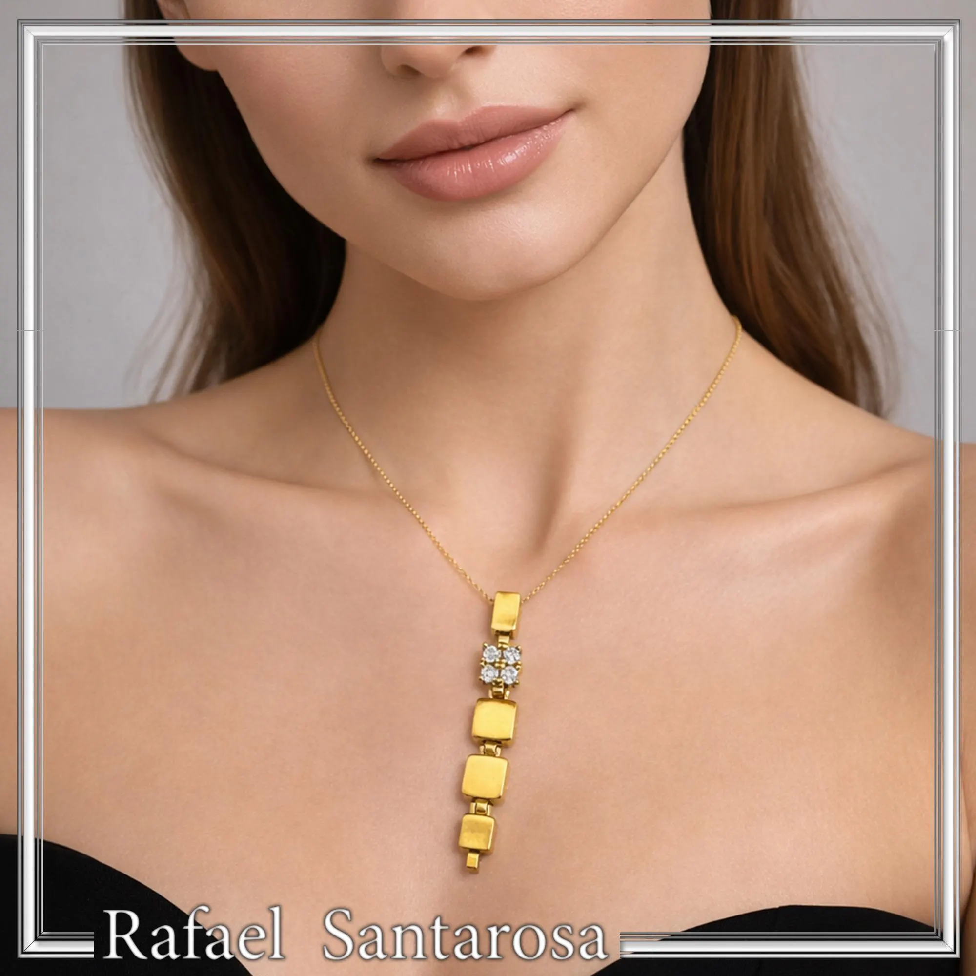 Sterling Silver Gold Filled Sky Blue Topaz Dangle Pendant Art Deco Handmade Necklace — additional product image 2 from Rafael Santarosa Fine Jewelry
