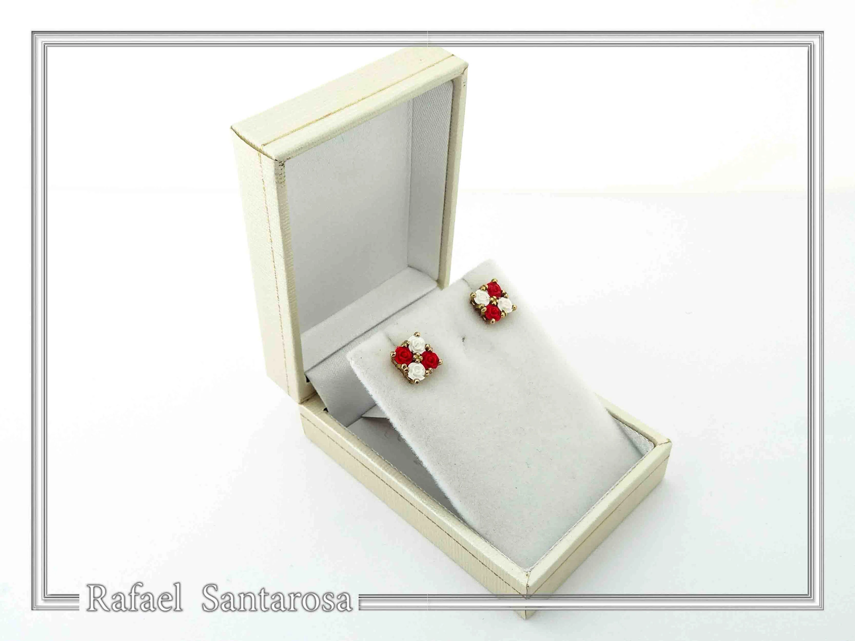 Rose Flowers minimal Stud Earrings: Red and White Alabaster Flowers, Sterling Silver 18K Gold-Filled — additional product image 9 from Rafael Santarosa Fine Jewelry