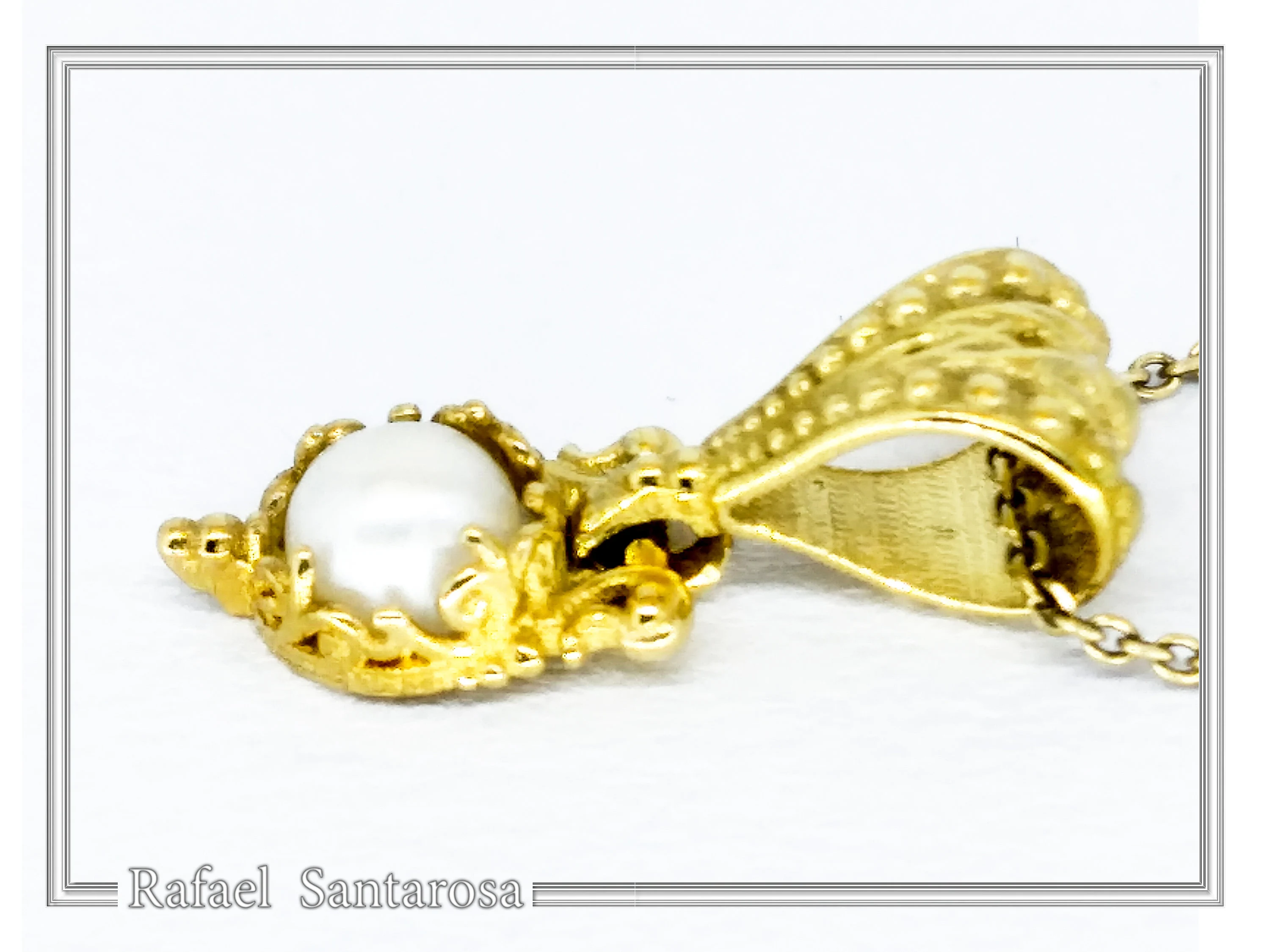 Natural Pearl Necklace: Byzantine Filigree 18K Gold-Filled Pendant — additional product image 5 from Rafael Santarosa Fine Jewelry