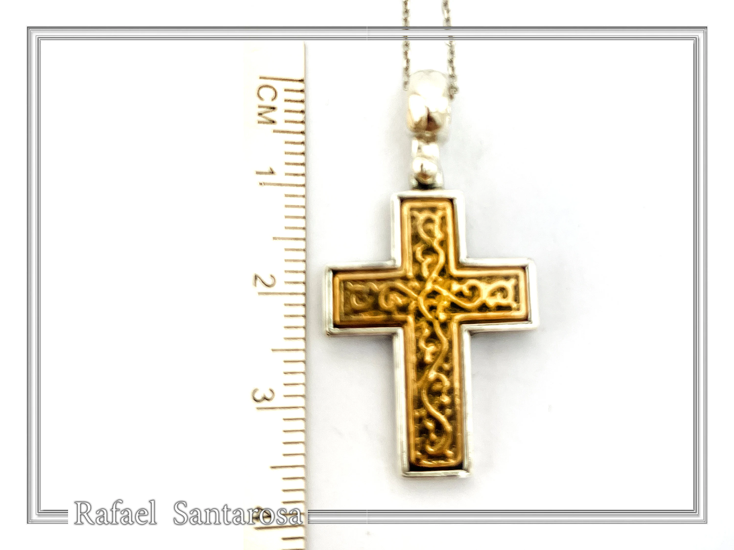 Byzantine Cross Pendant Religious Orthodox Necklace: Sterling Silver oxidised and 18k Gold Filled — additional product image 8 from Rafael Santarosa Fine Jewelry
