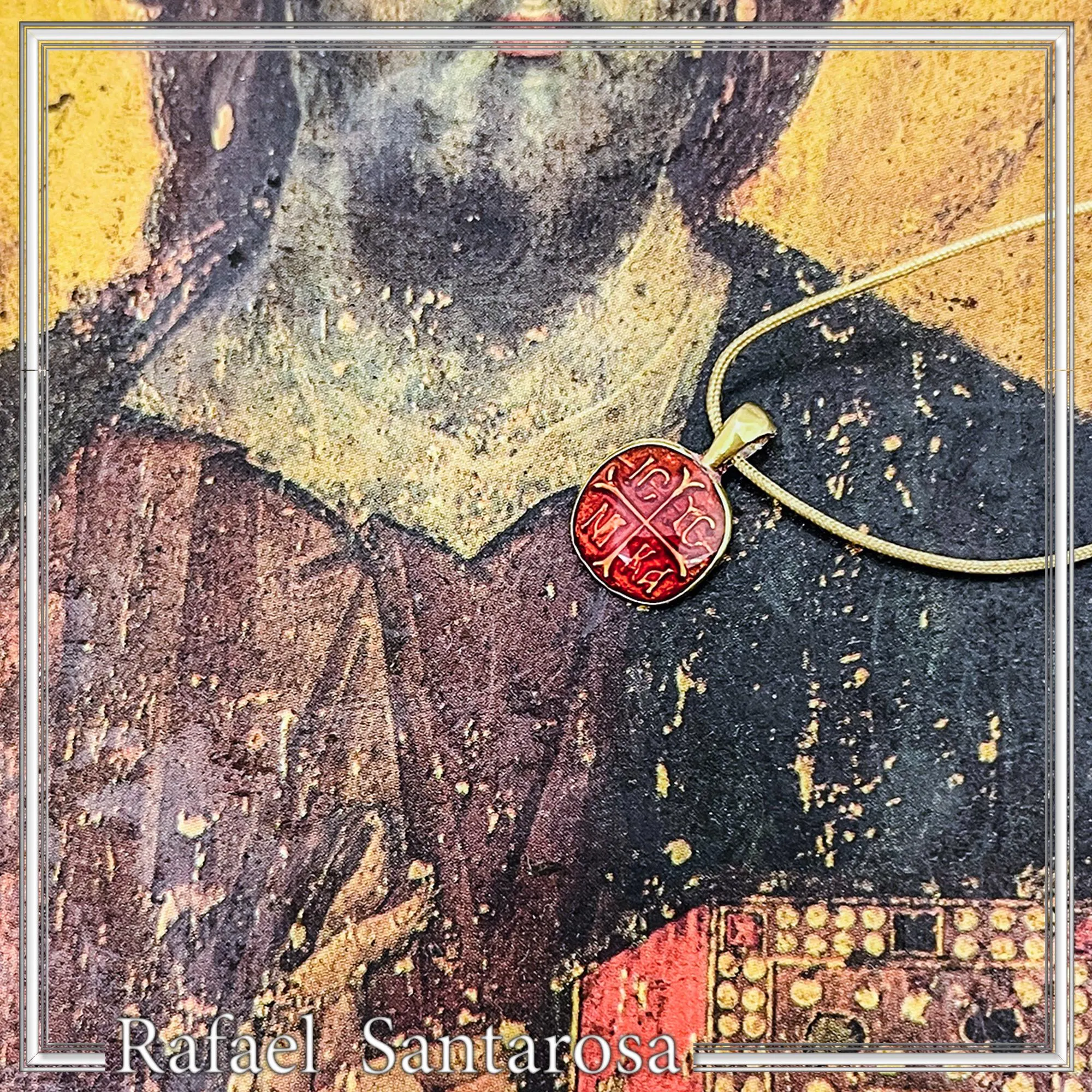 Extra Tiny Protection cross coin icxc nika necklace, red enamel, gold filled Sterling silver. — additional product image 7 from Rafael Santarosa Fine Jewelry
