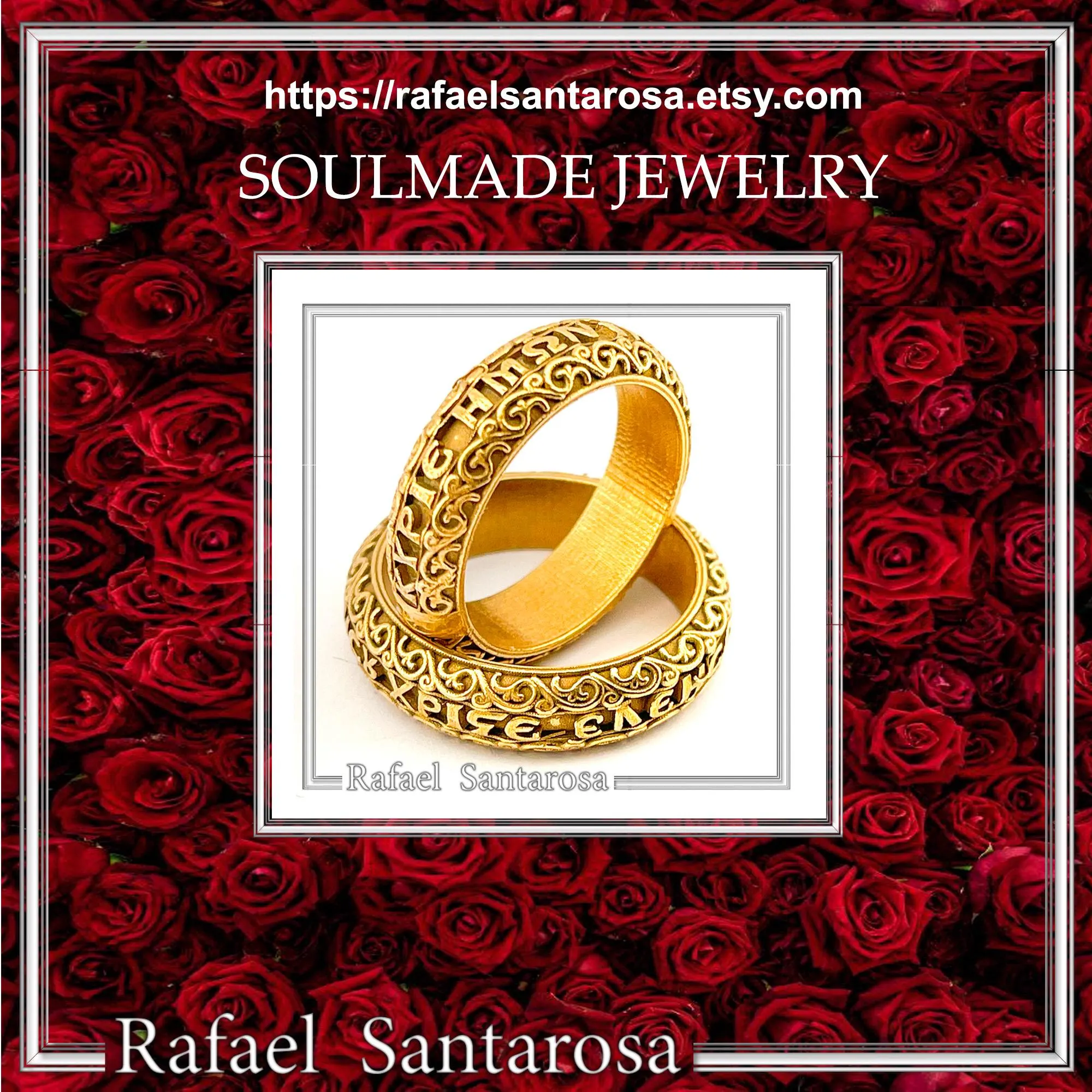 Orthodox Religious "Jesus Have Mercy" Prayer Ring: Byzantine Solid Gold Wedding Band — additional product image 10 from Rafael Santarosa Fine Jewelry