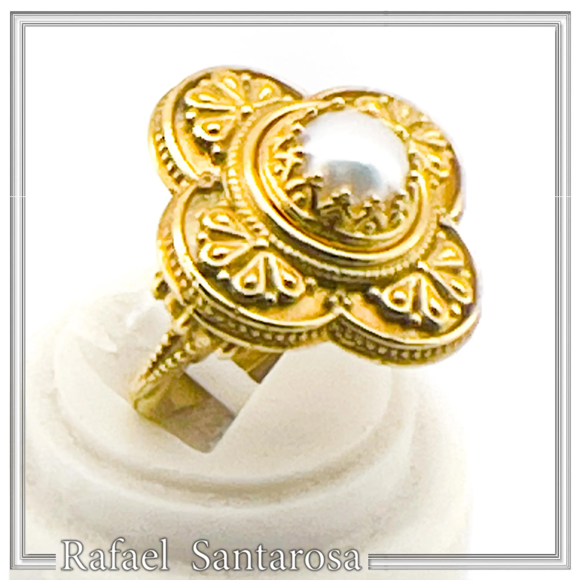 Byzantine Cross Ring: Natural Pearl, Sterling Silver 18K Gold-Filled Filigree — additional product image 4 from Rafael Santarosa Fine Jewelry
