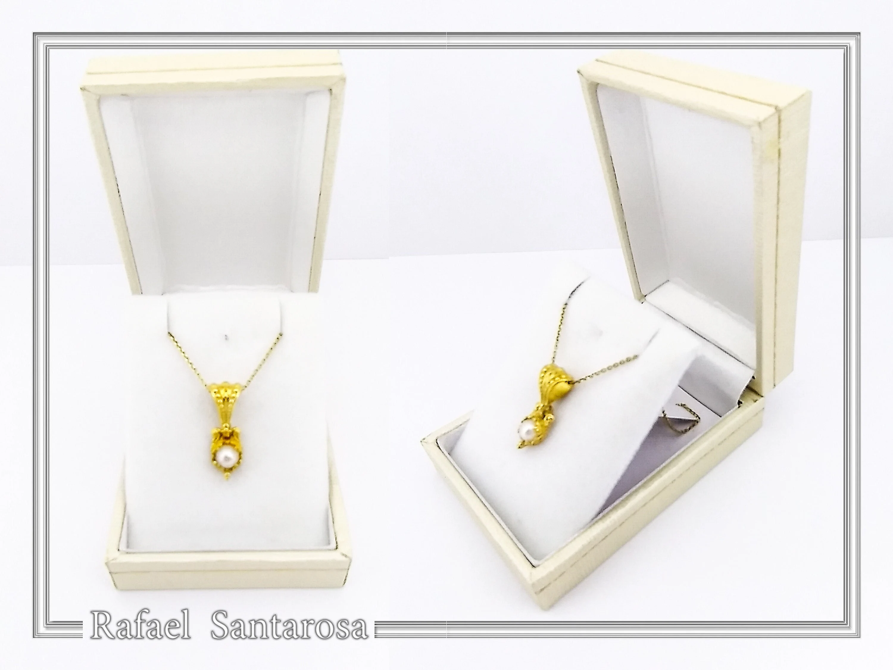 18K Solid Gold Byzantine Handmade Filigree Natural Pearl Pendant: Jewelry for her — additional product image 9 from Rafael Santarosa Fine Jewelry