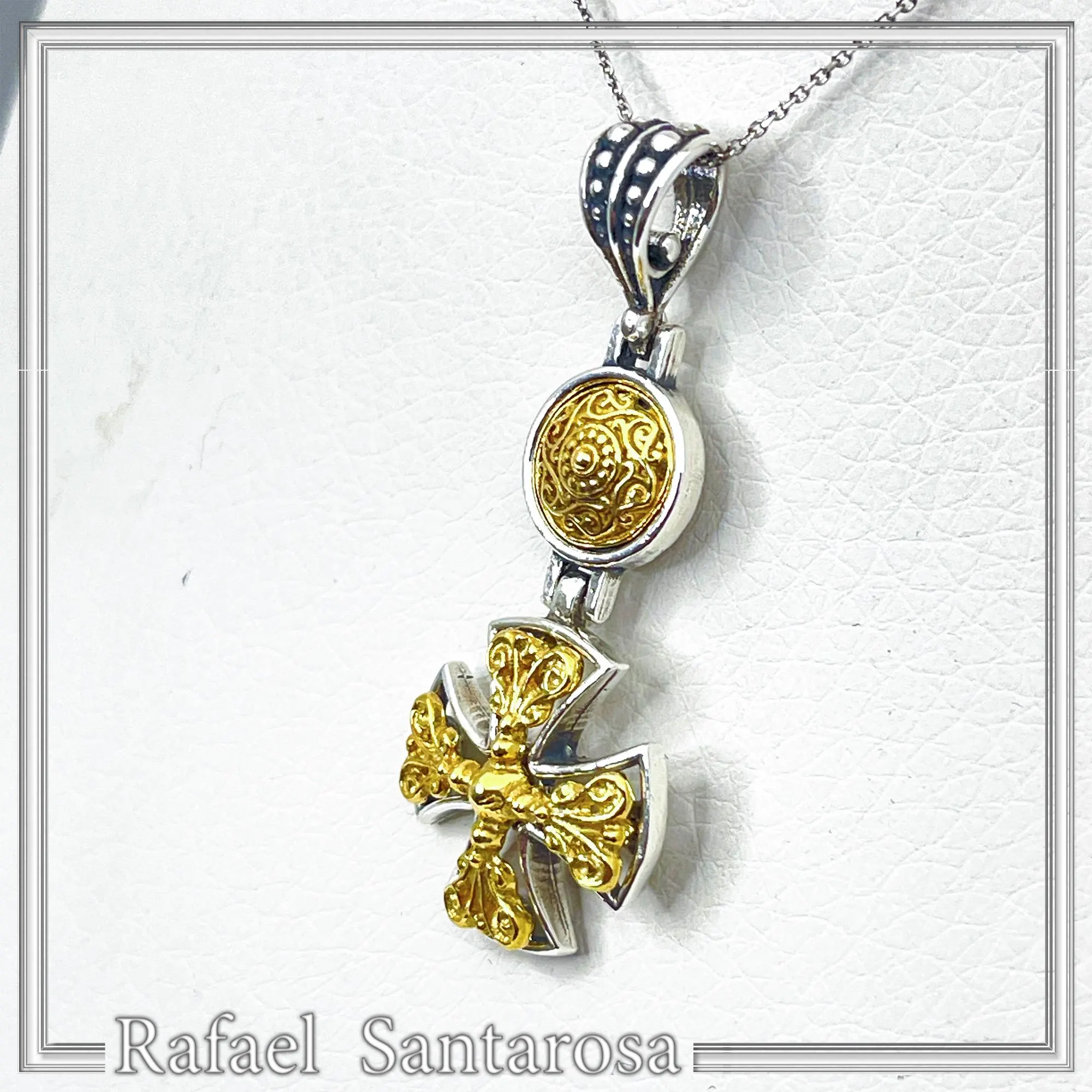Byzantine Cross Necklace Sterling Silver Oxidized & 18K Gold Filled Handmade Pendant, Medieval Christian Jewelry — additional product image 10 from Rafael Santarosa Fine Jewelry