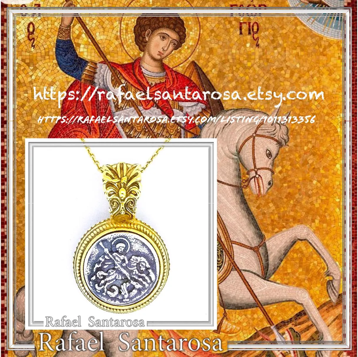 St. George Killing Dragon Jesus Christ Talisman Pendant: Oxidized and 18K Gold Filled Silver — additional product image 10 from Rafael Santarosa Fine Jewelry
