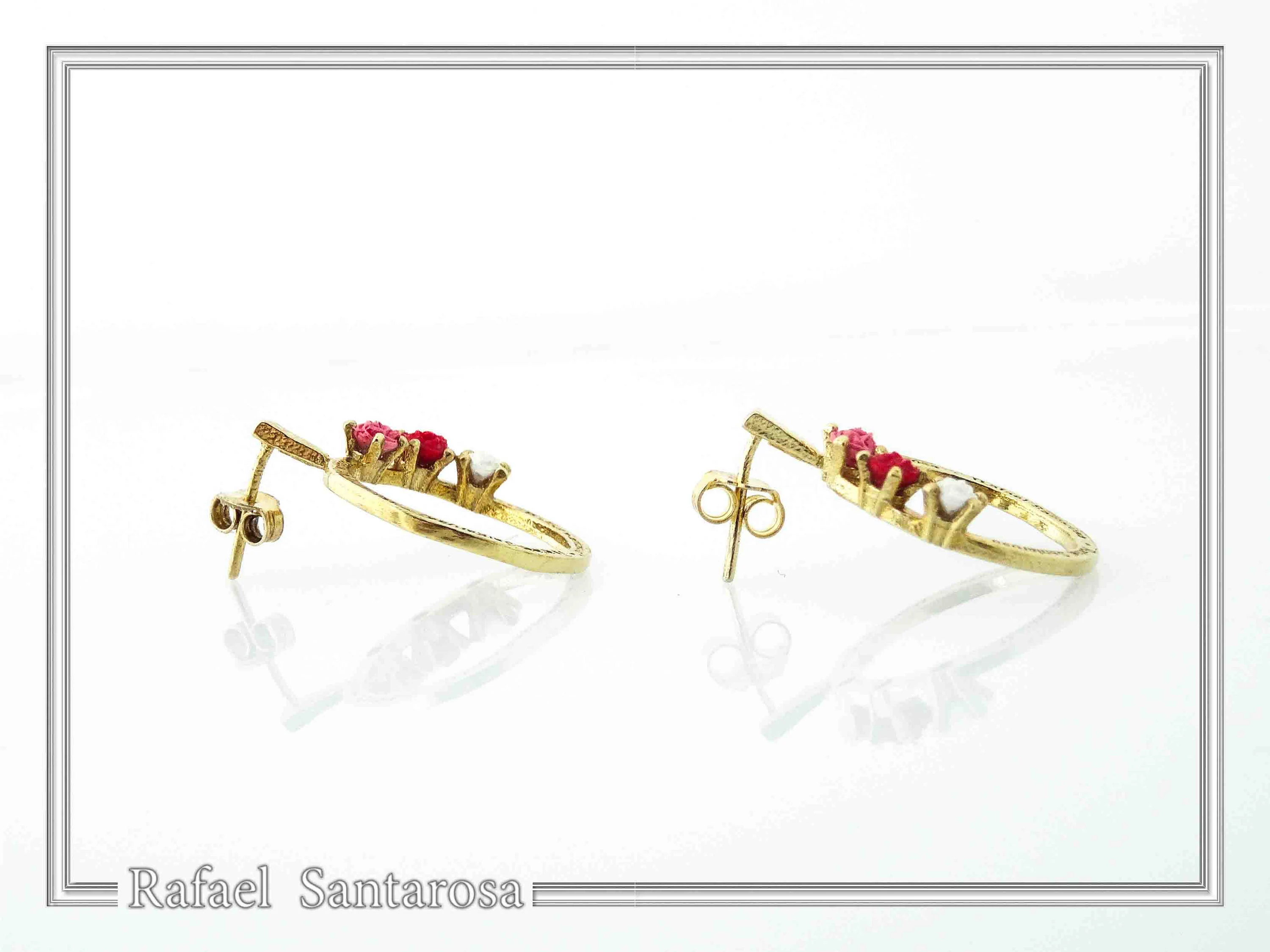 Alabaster Rose Flowers Gems Hoops Floral Earrings for Girls: Sterling Silver 18K Gold Filled — additional product image 4 from Rafael Santarosa Fine Jewelry