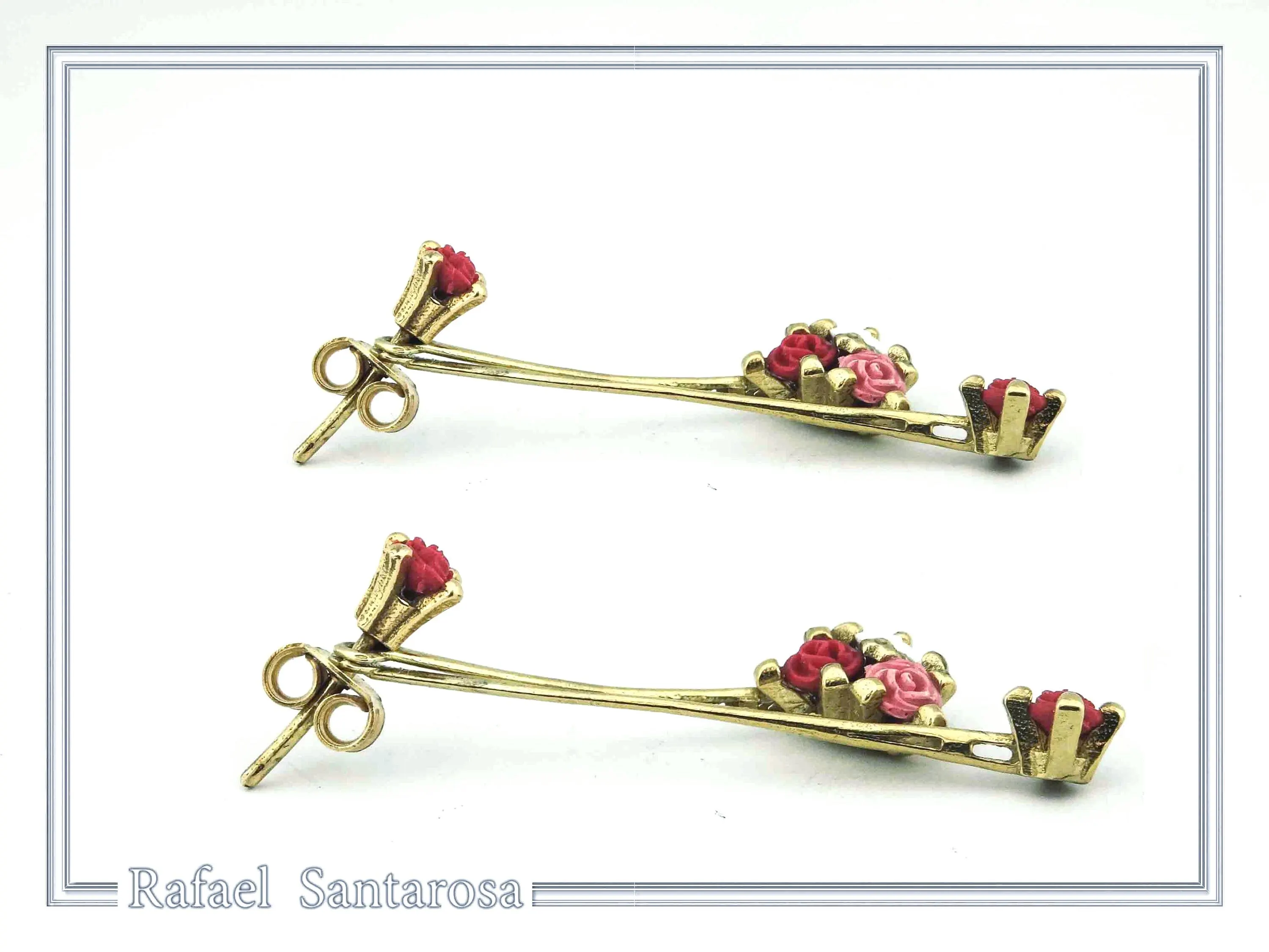Red Rose Dangle Earrings: 18K Gold Filled Sterling Silver Floral Bouquet — additional product image 8 from Rafael Santarosa Fine Jewelry