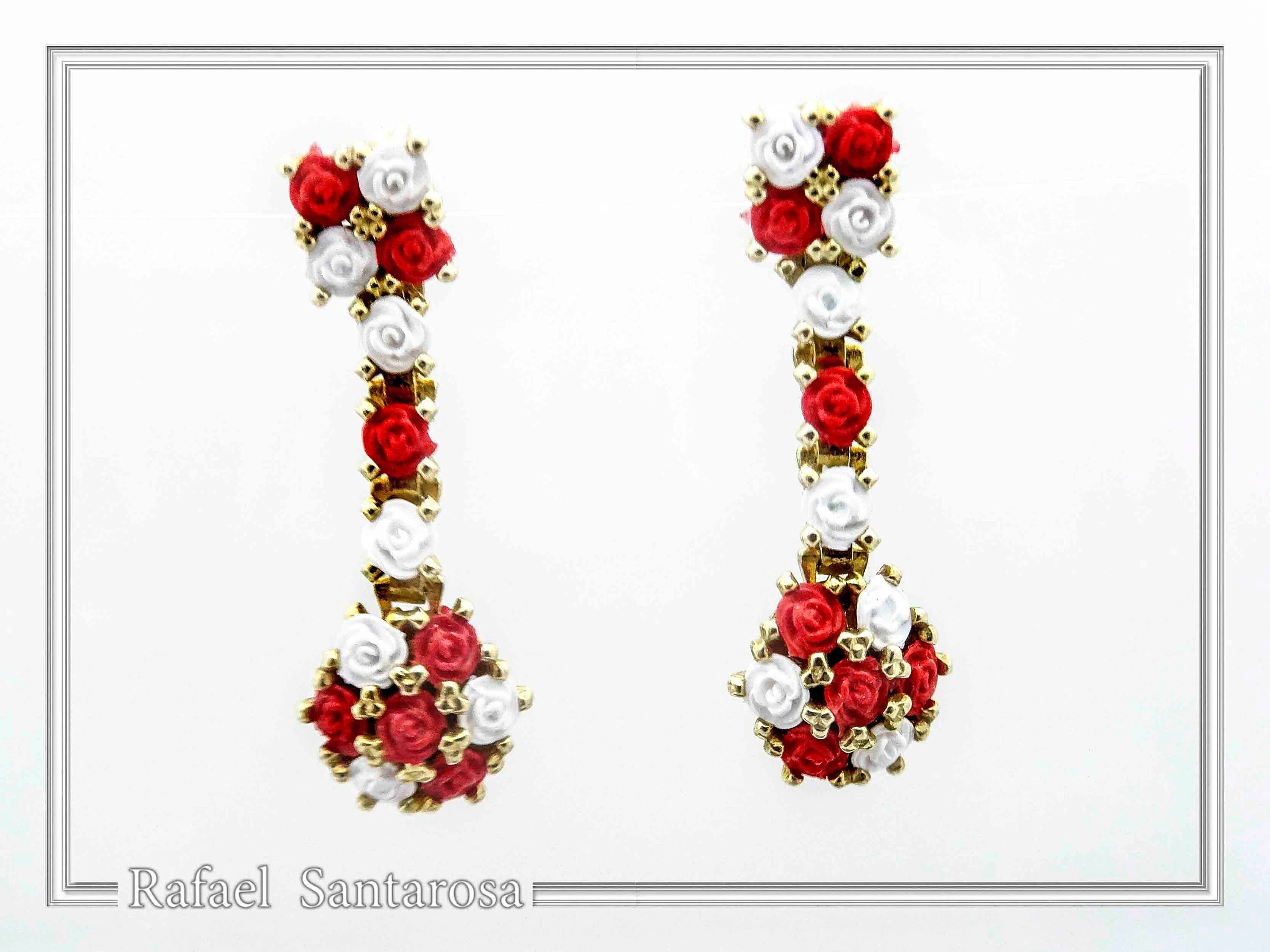 Red & White Alabaster Rose Flowers Shaped Gems Drop Earrings: Gold-Filled Sterling Silver — additional product image 3 from Rafael Santarosa Fine Jewelry