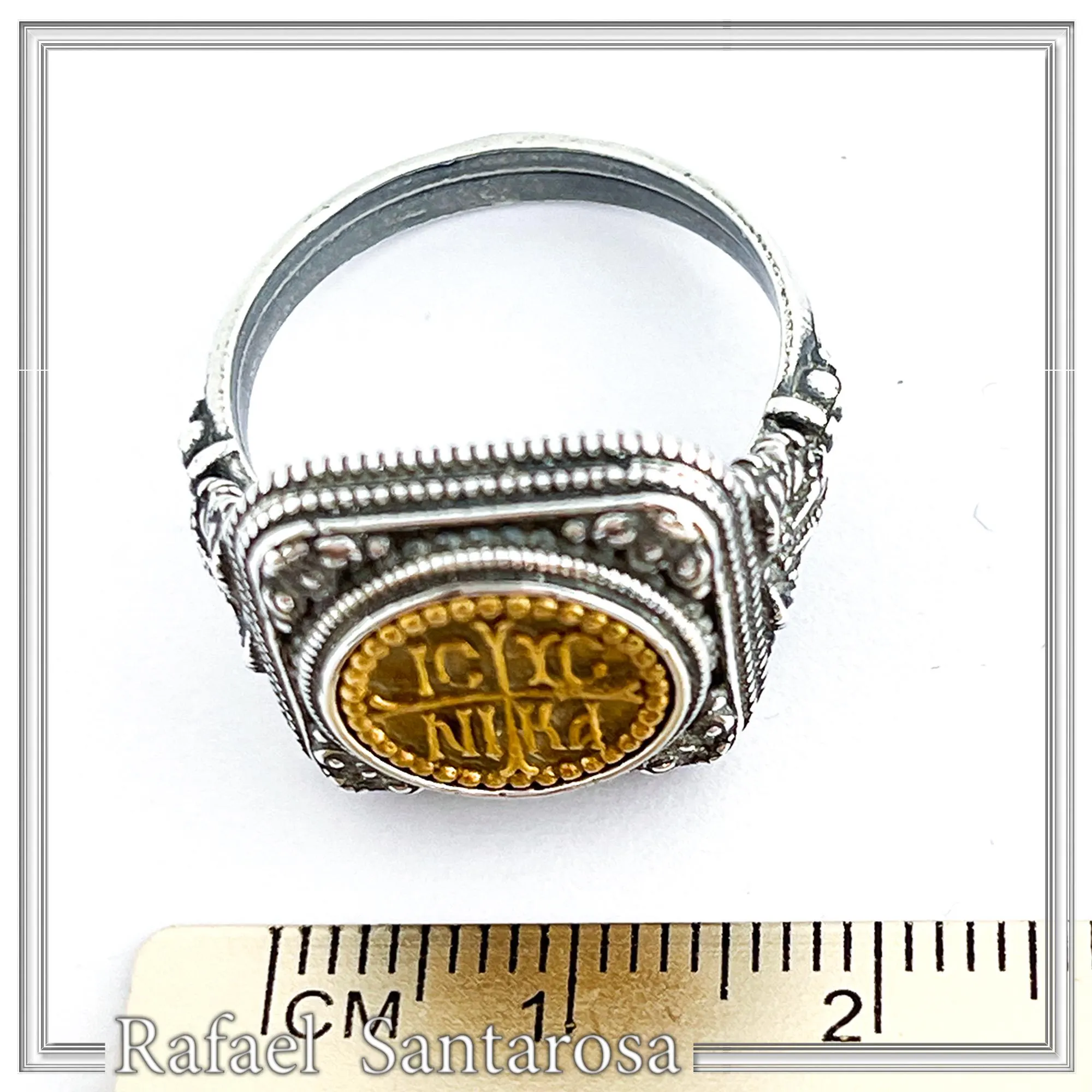 18K Sold Gold Jesus Victorious ICXC NIKA Ring: Oxidized Sterling Silver Byzantine Talisman — additional product image 5 from Rafael Santarosa Fine Jewelry