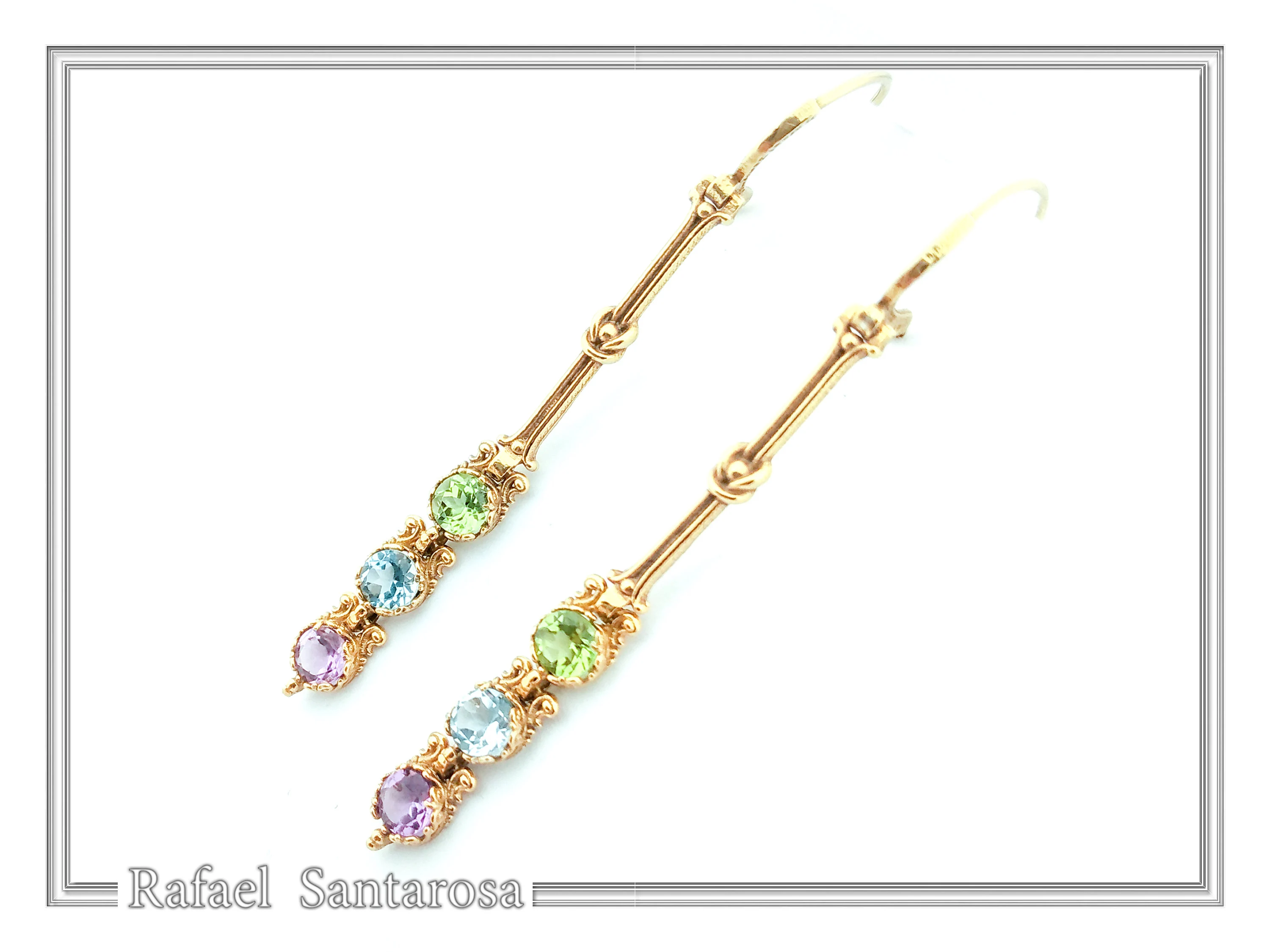 Topaz, Peridot, Amethyst Natural Gemstone Dangle Earrings: Gold Filled Sterling Silver — additional product image 2 from Rafael Santarosa Fine Jewelry