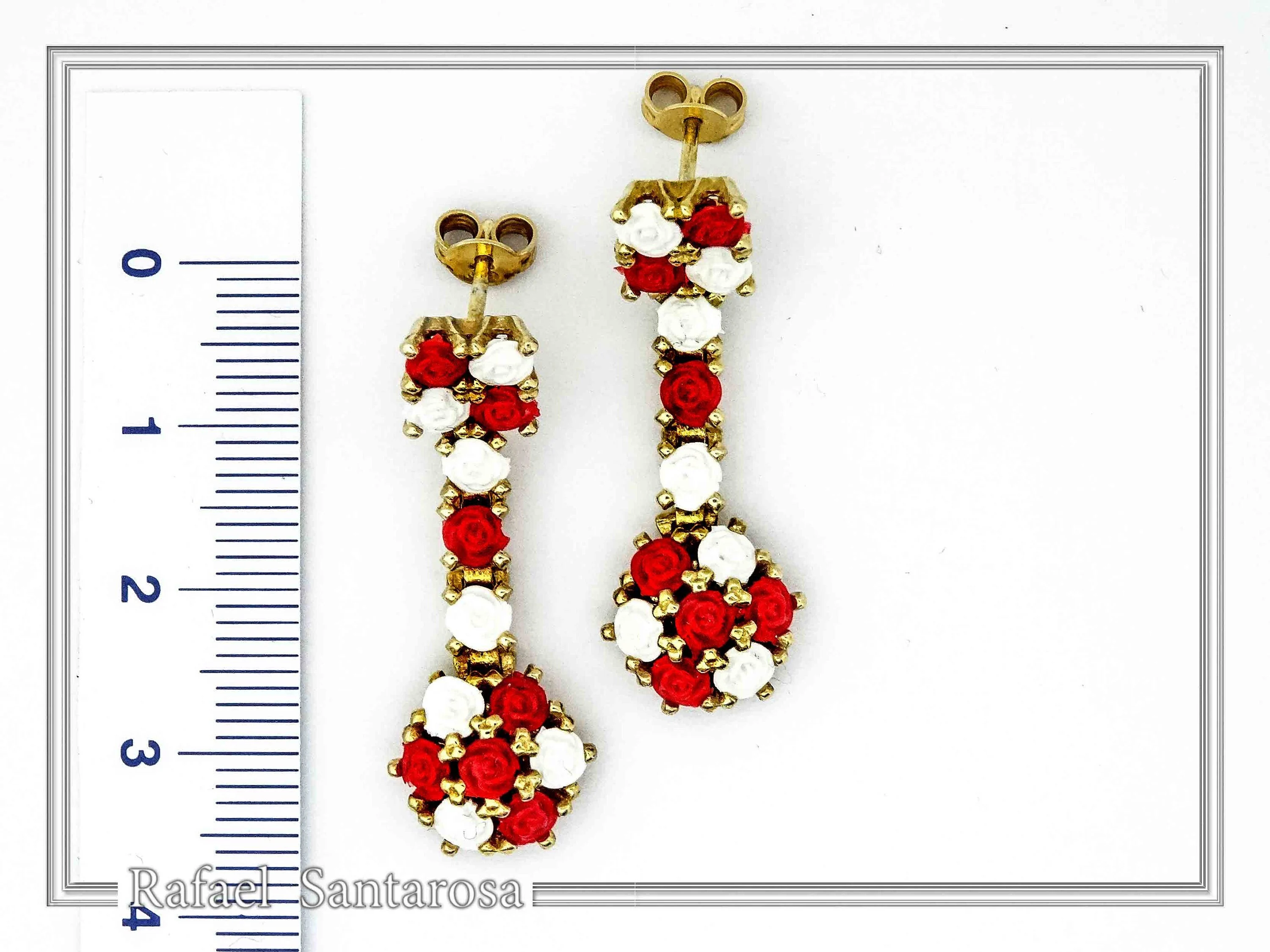 Red & White Alabaster Rose Flowers Shaped Gems Drop Earrings: Gold-Filled Sterling Silver — additional product image 7 from Rafael Santarosa Fine Jewelry