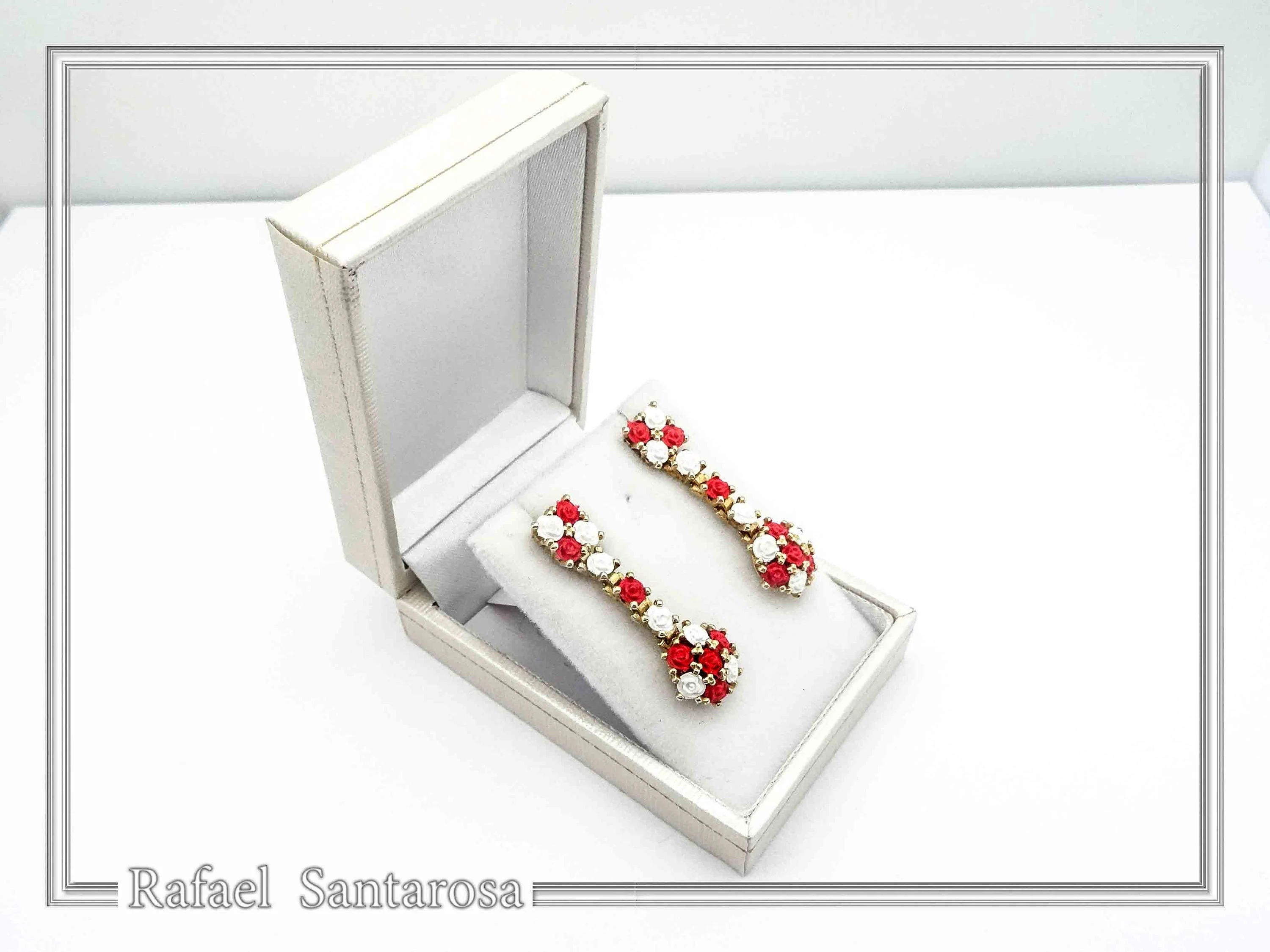 Red & White Alabaster Rose Flowers Shaped Gems Drop Earrings: Gold-Filled Sterling Silver — additional product image 9 from Rafael Santarosa Fine Jewelry