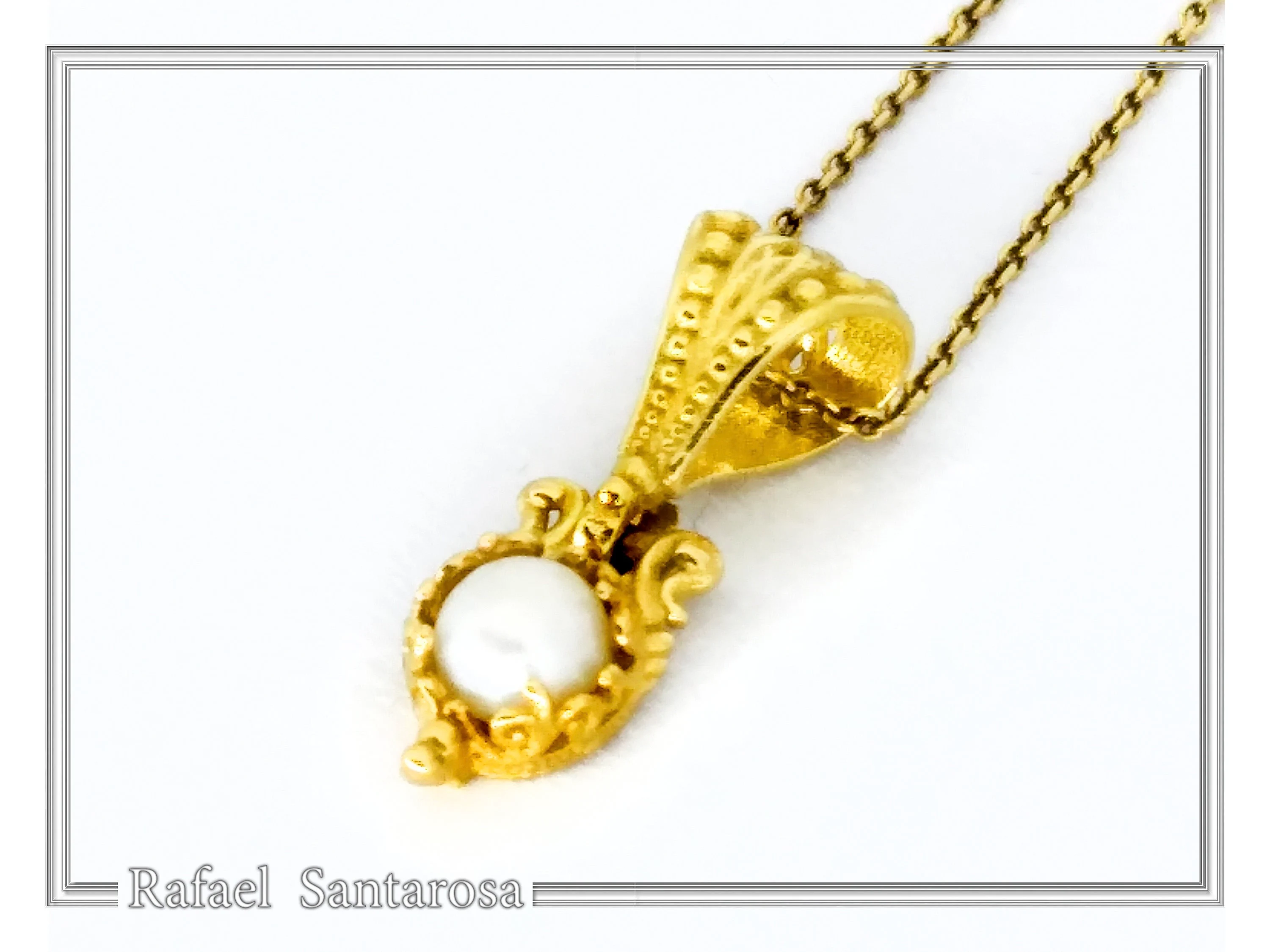 Natural Pearl Necklace: Byzantine Filigree 18K Gold-Filled Pendant — additional product image 4 from Rafael Santarosa Fine Jewelry