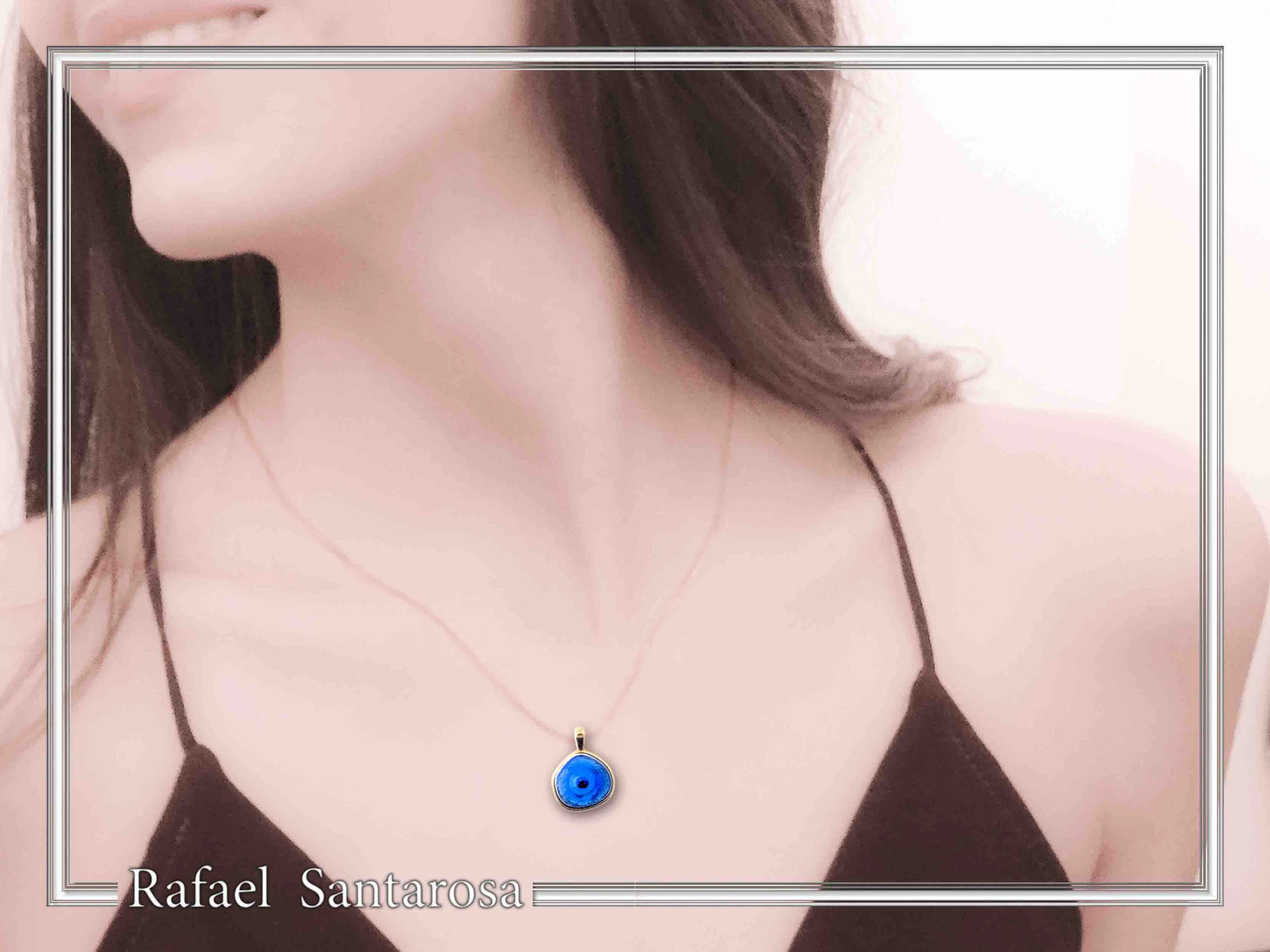 Evil Eye Talisman Against Evil Necklace: Sky Blue Enamel, 18K Gold-Filled Sterling Silver — additional product image 3 from Rafael Santarosa Fine Jewelry