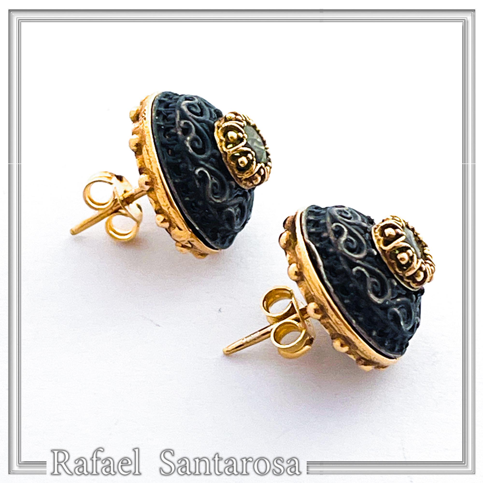 Black and gold Filled Silver Stud Earrings: natural gems topaz garnet peridot amethyst — additional product image 9 from Rafael Santarosa Fine Jewelry