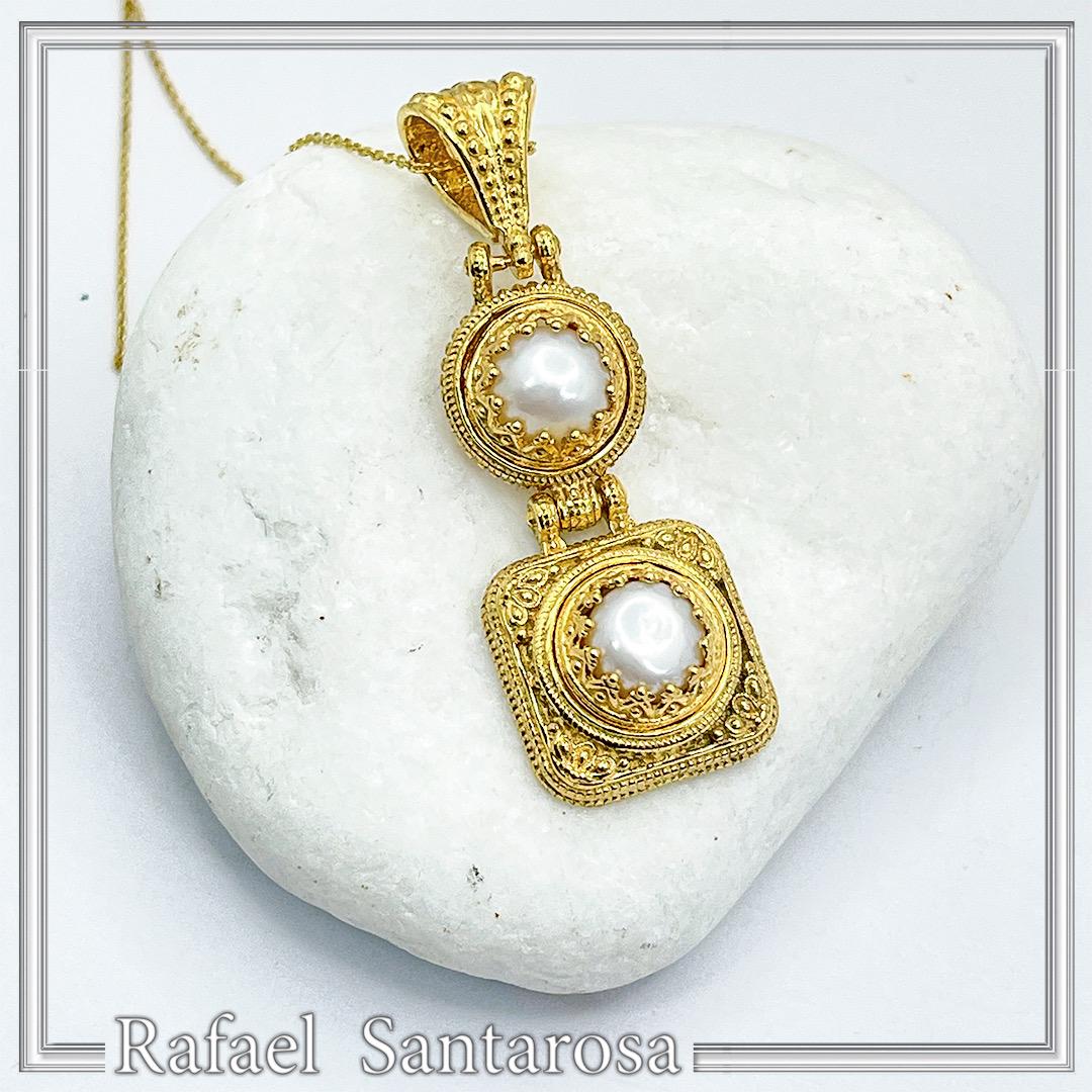 Natural pearl Byzantine Filigree Dangle Pendant: Sterling Silver 18K Gold Filled — additional product image 6 from Rafael Santarosa Fine Jewelry