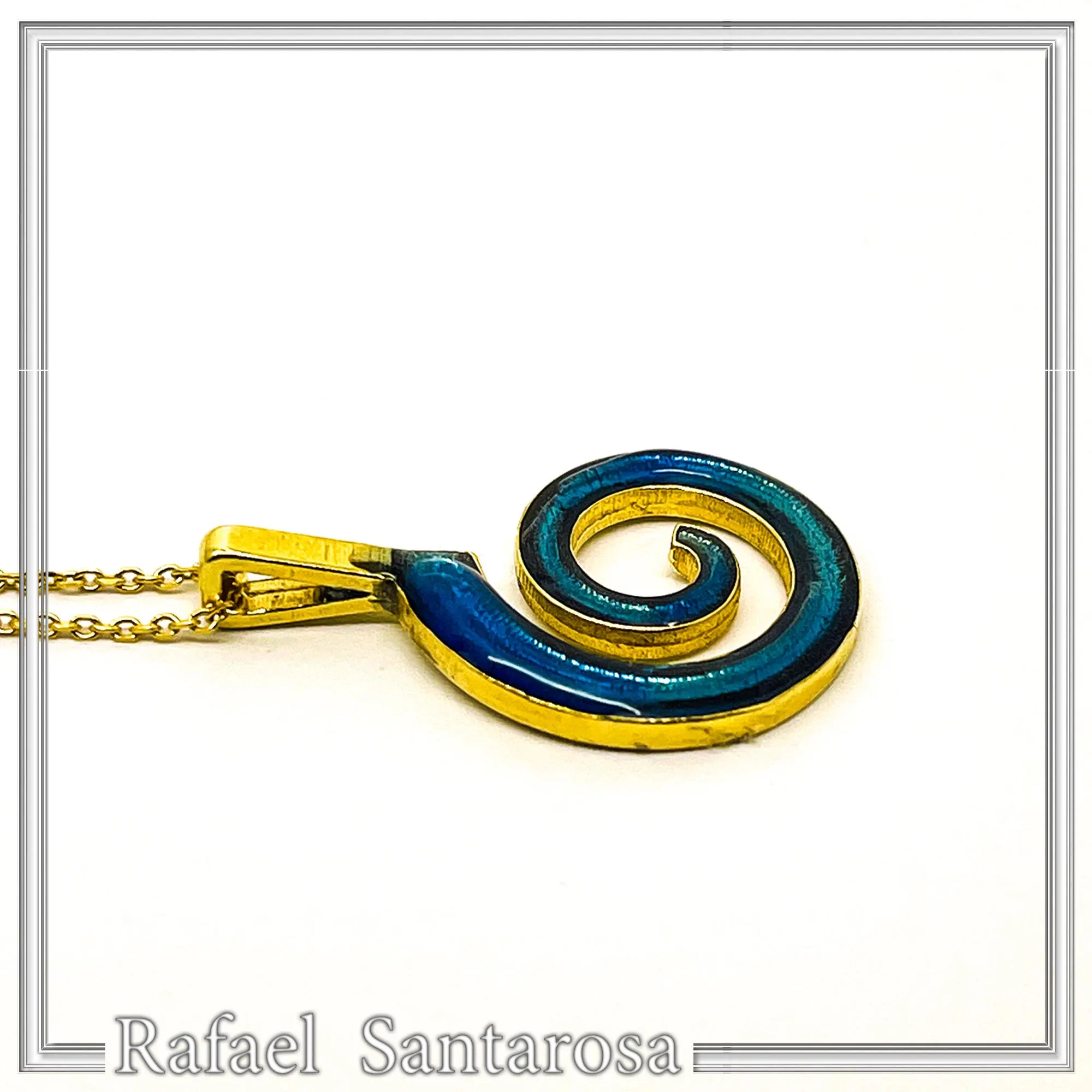 Eternity Symbol Spiral Necklace: Night Blue Transparent Enamel 18K Gold-Filled Sterling Silver Pendant — additional product image 6 from Rafael Santarosa Fine Jewelry