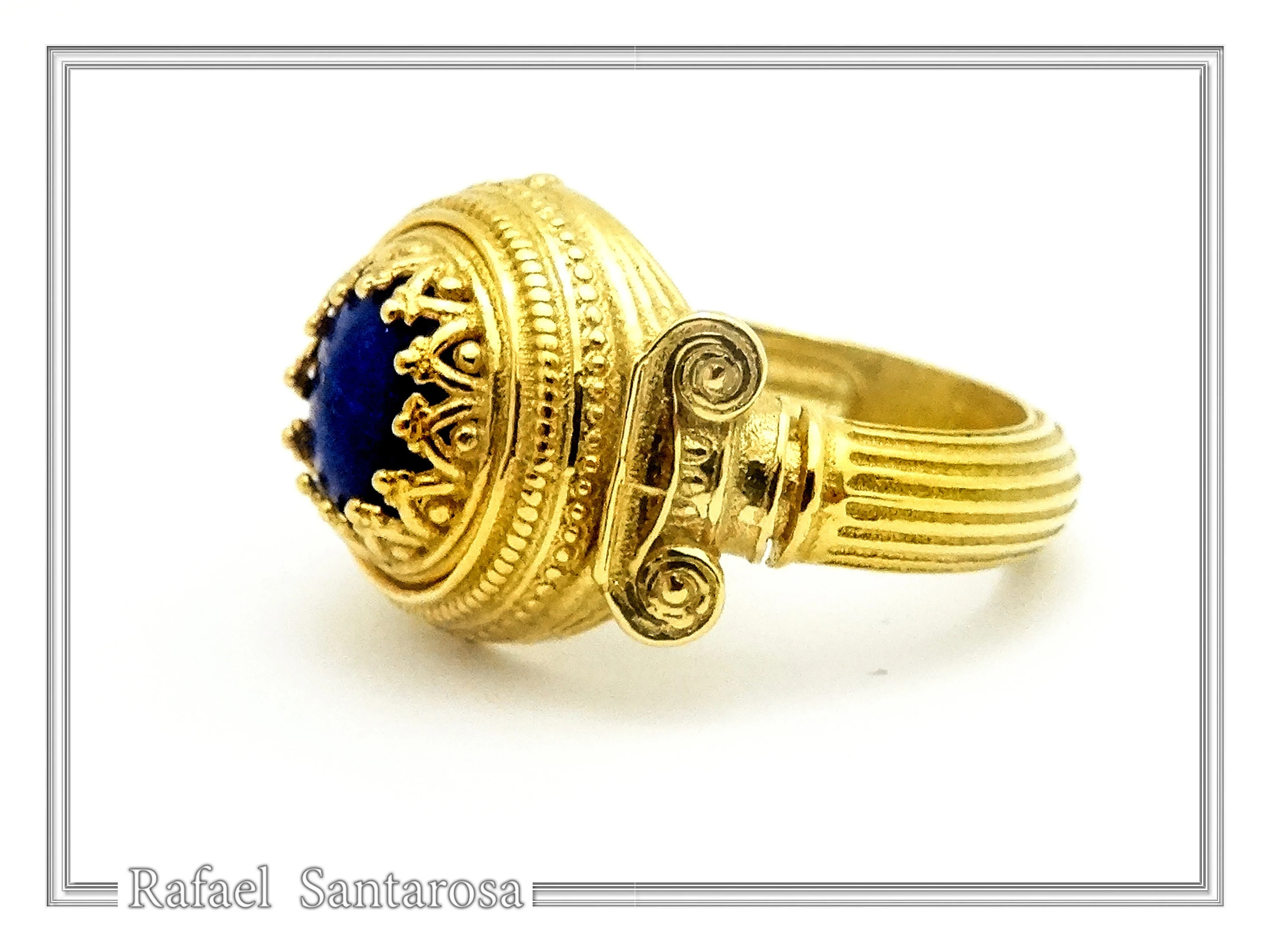 Natural Lapis Lazuli Ancient Greek Ionic Column Design Sterling Silver 18K Gold-Filled Ring — additional product image 2 from Rafael Santarosa Fine Jewelry