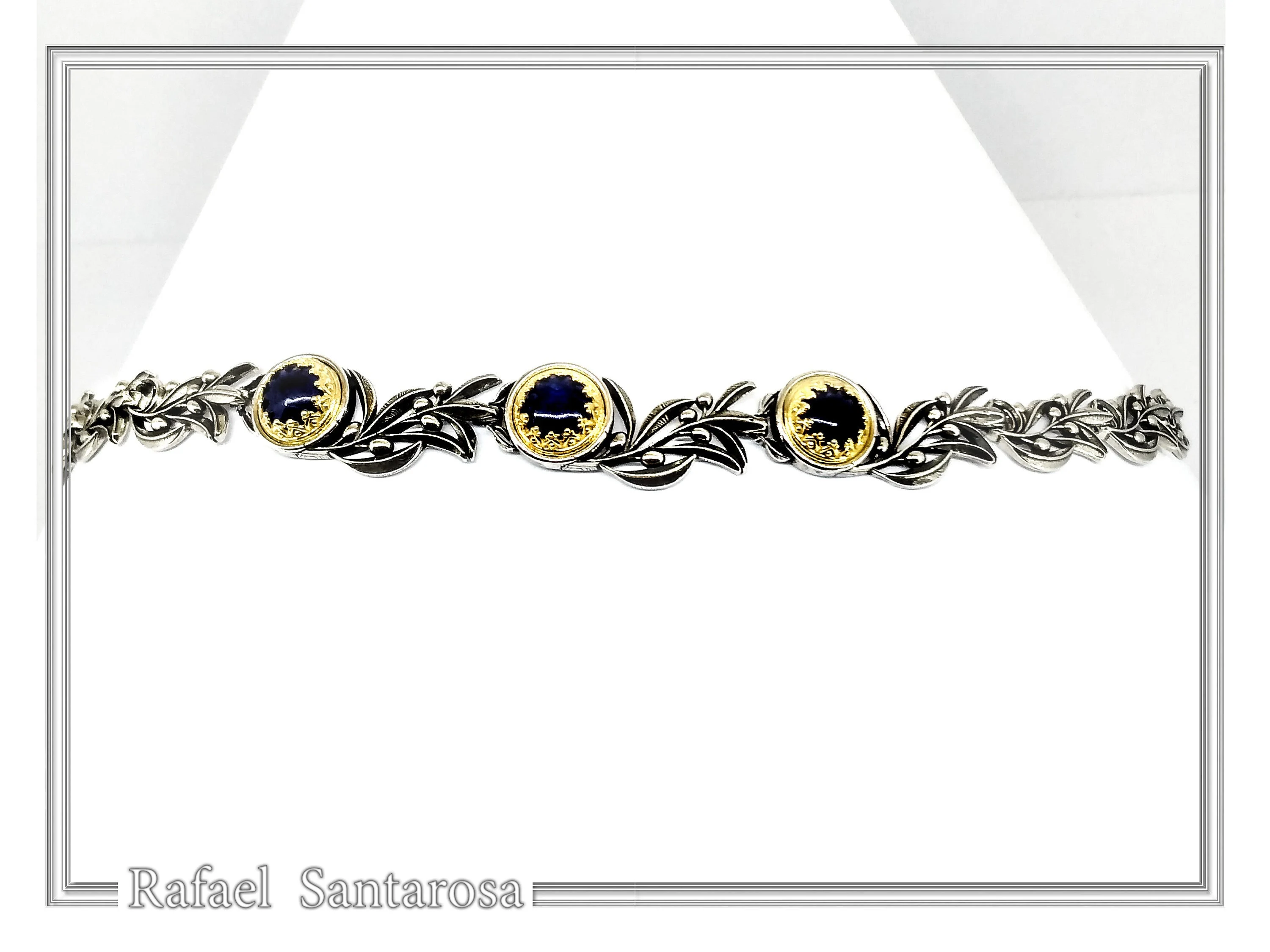 Genuine Lapis Lazuli Olive Branch beaded Nature Symbol Necklace, Floral Sterling Silver Jewelry — additional product image 7 from Rafael Santarosa Fine Jewelry