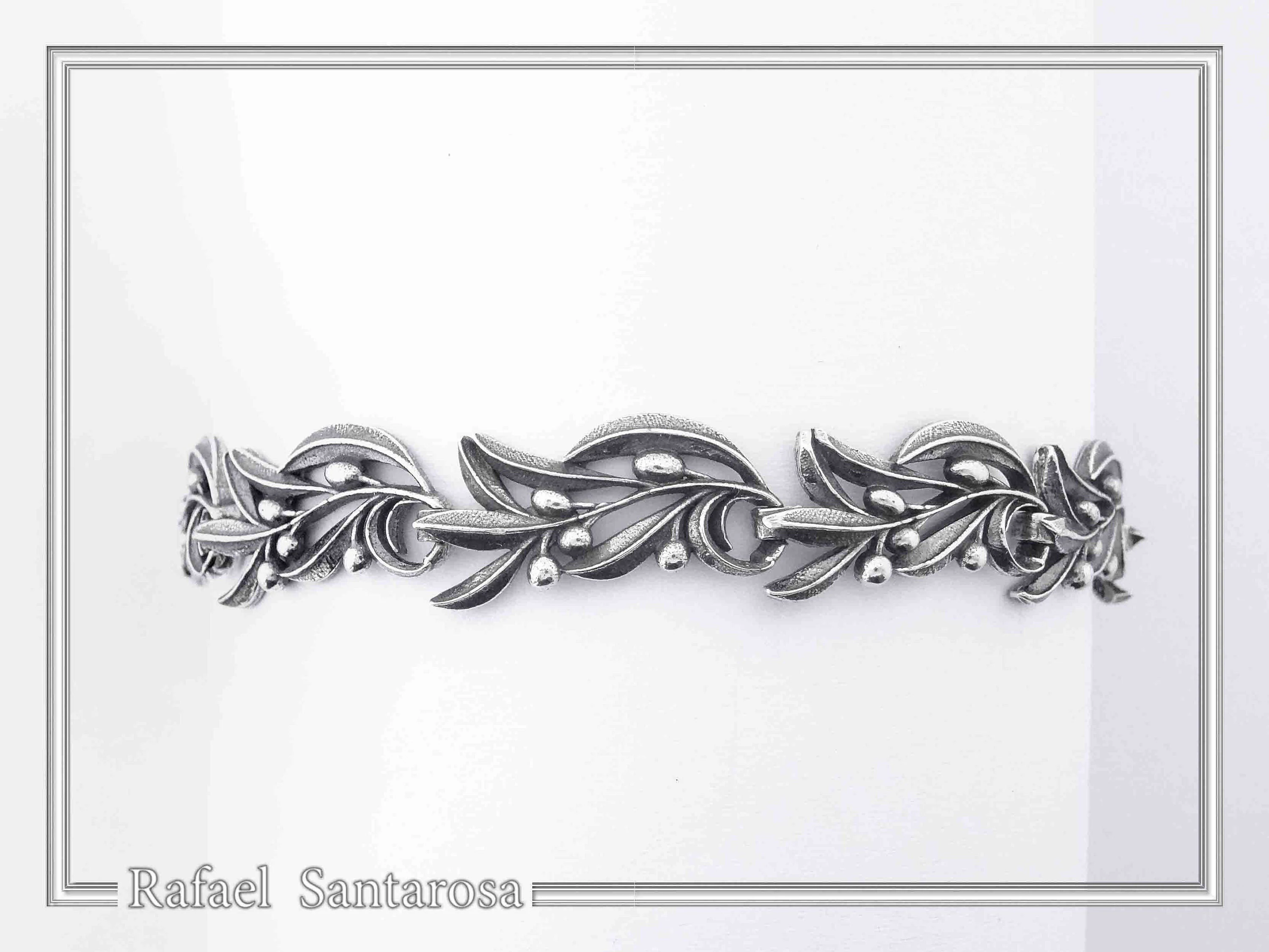 Olive Leaf Branch Beaded Bracelet Peace Symbol: Oxidized Sterling Silver Handmade Greek Jewelry — additional product image 7 from Rafael Santarosa Fine Jewelry