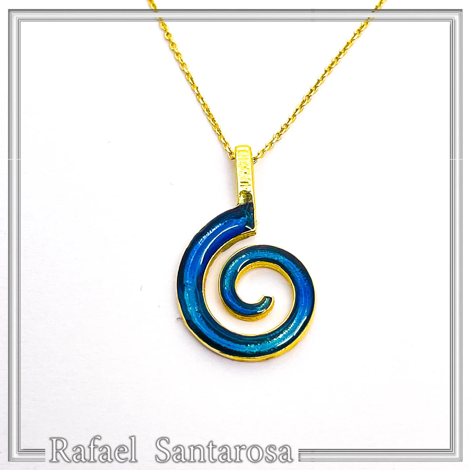 Eternity Symbol Spiral Necklace: Night Blue Transparent Enamel 18K Gold-Filled Sterling Silver Pendant — additional product image 5 from Rafael Santarosa Fine Jewelry