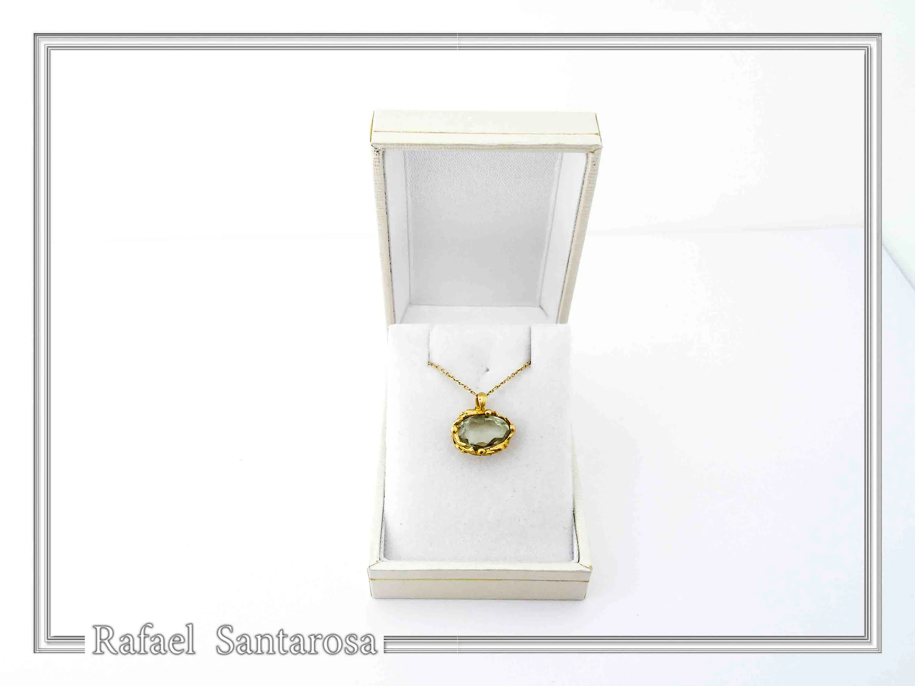 Natural Sky-Blue Topaz Pendant: Floral Bezel 18K Gold-Filled Sterling Silver Charm — additional product image 10 from Rafael Santarosa Fine Jewelry