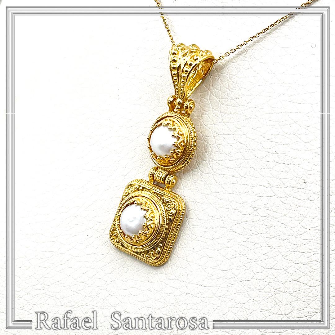 Natural pearl Byzantine Filigree Dangle Pendant: Sterling Silver 18K Gold Filled — additional product image 4 from Rafael Santarosa Fine Jewelry