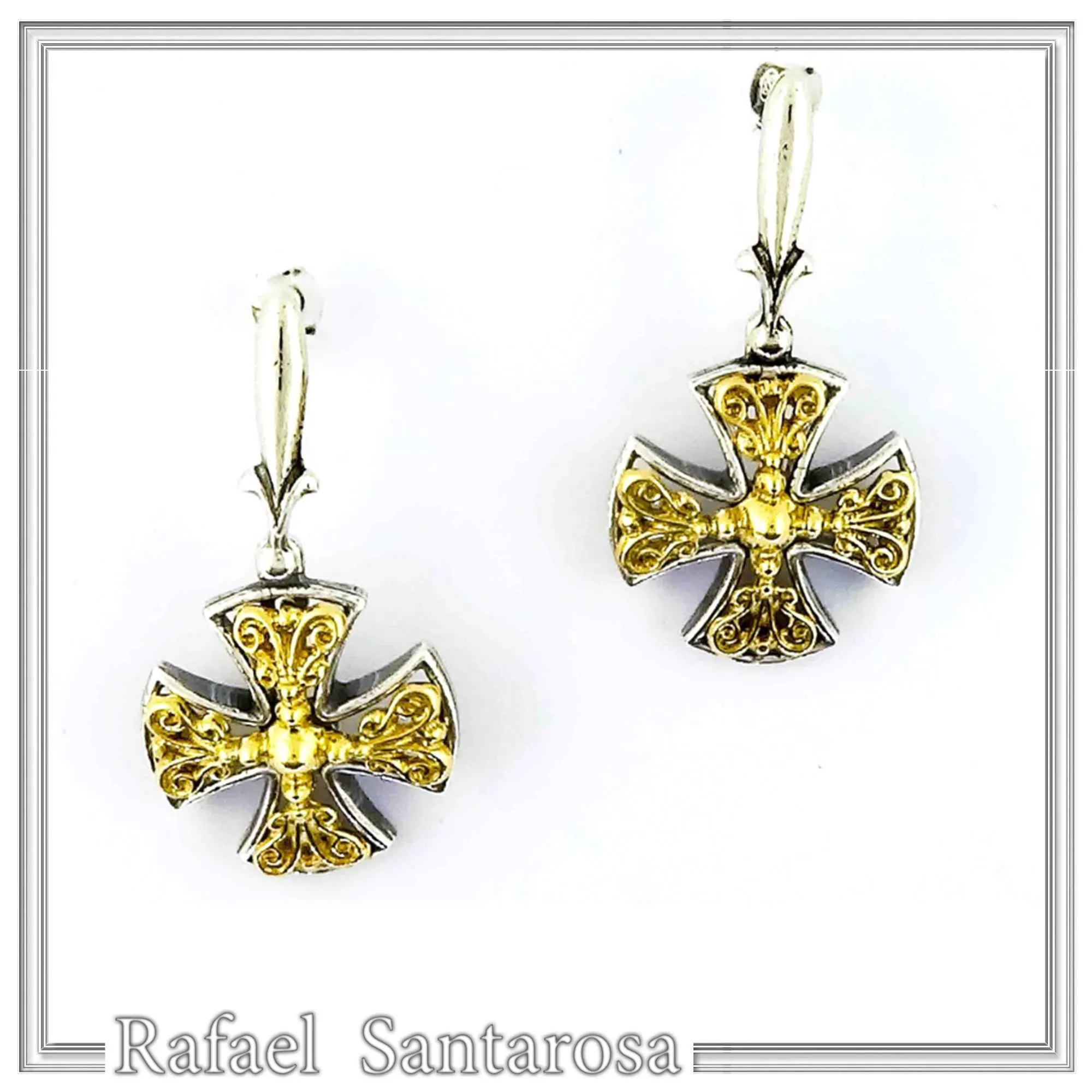 Byzantine Filigree Cross Dangle Drop Earrings: Sterling Silver, 18K Gold-Filled — additional product image 8 from Rafael Santarosa Fine Jewelry