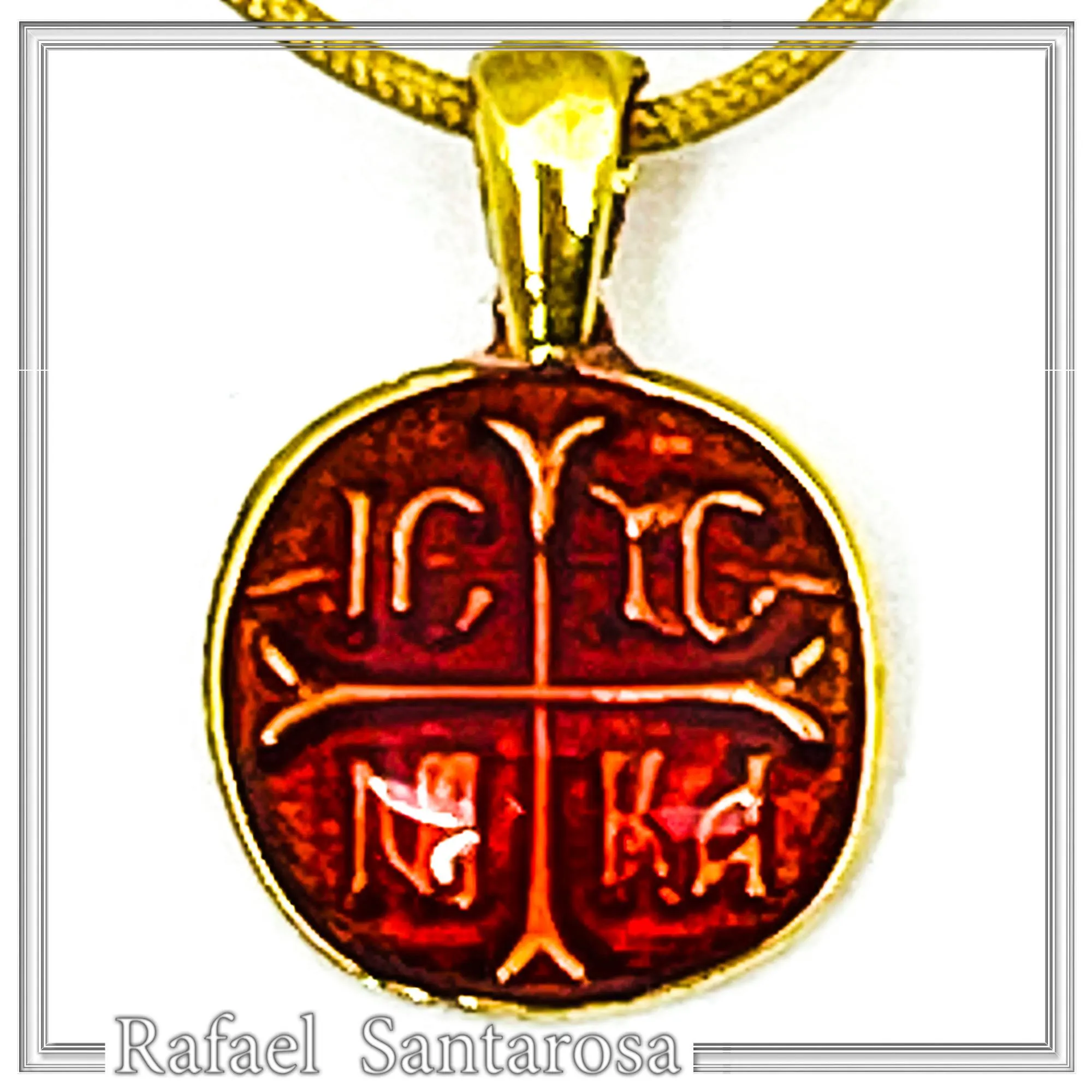 Extra Tiny Protection cross coin icxc nika necklace, red enamel, gold filled Sterling silver. — additional product image 10 from Rafael Santarosa Fine Jewelry