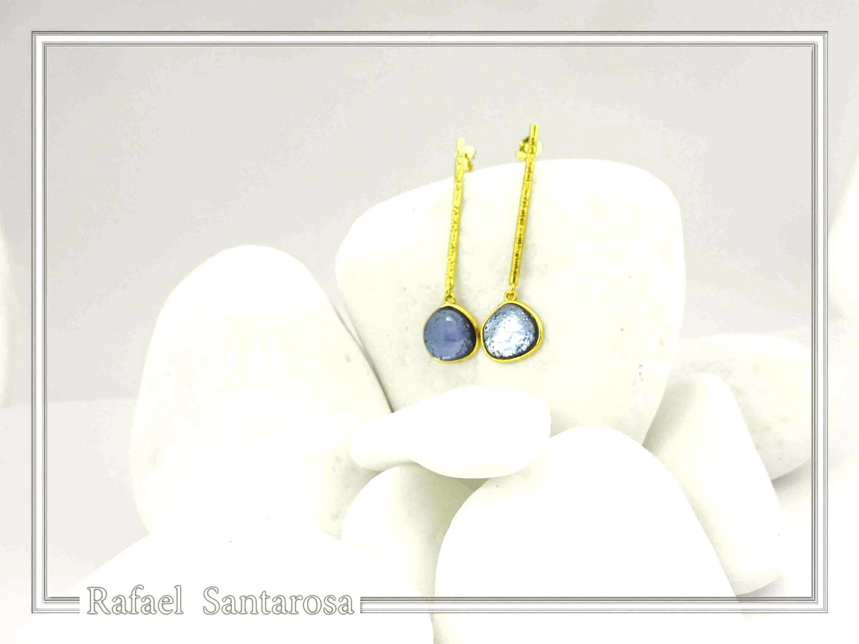 Sea Rock Drop Earrings: Sea Blue Enamel on Gold-Filled Sterling Silver — additional product image 6 from Rafael Santarosa Fine Jewelry