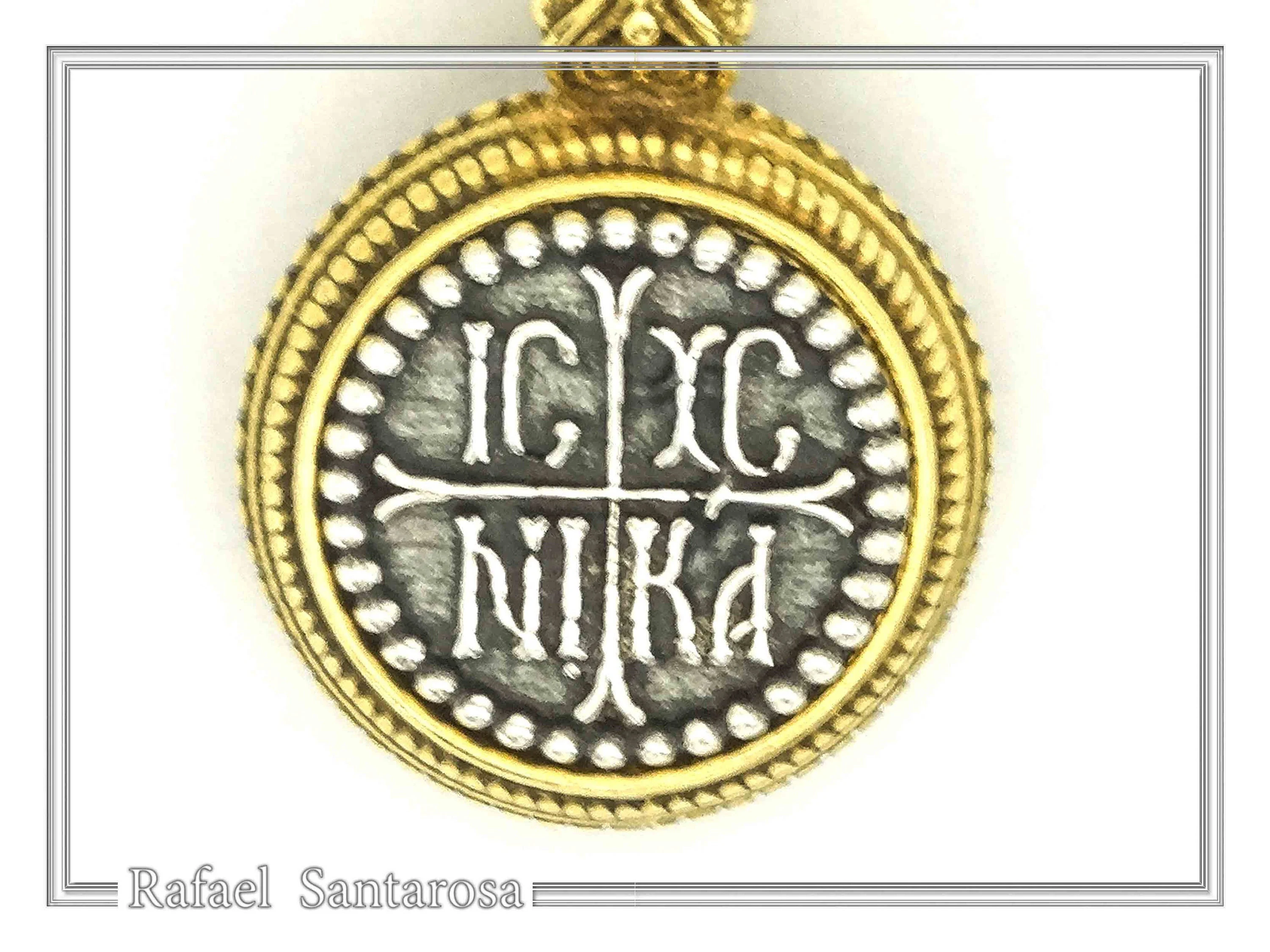 Jesus Christ Wins ICXC NIKA Talisman Constantinato Necklace: Oxidized Sterling Silver Gold filled filigree — additional product image 4 from Rafael Santarosa Fine Jewelry
