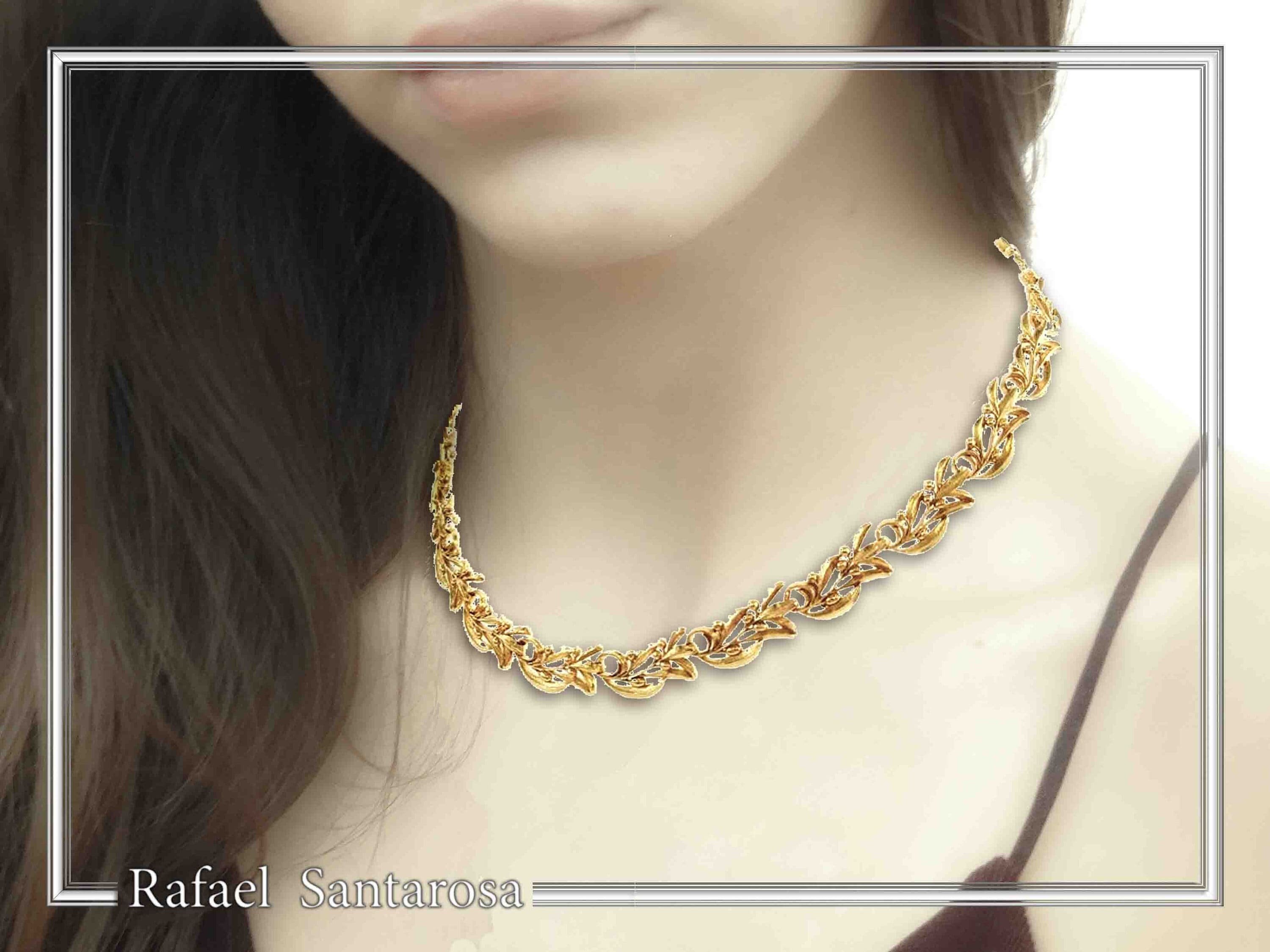 Olive Leaf Branch Beaded Floral Necklace Ancient Greek Symbol of Peace & Victory: Oxidized Silver — additional product image 2 from Rafael Santarosa Fine Jewelry