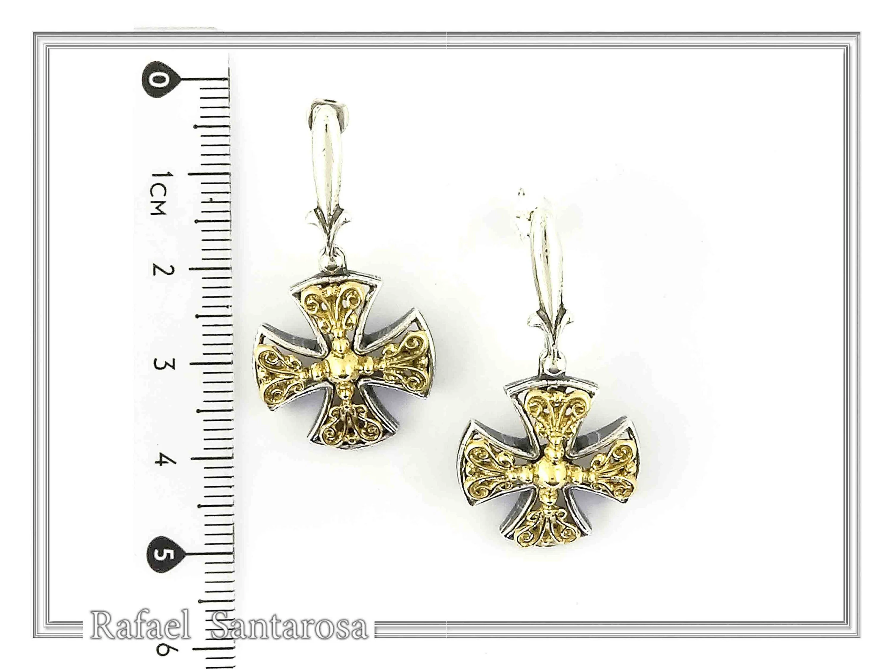 Byzantine Filigree Cross Dangle Drop Earrings: Sterling Silver, 18K Gold-Filled — additional product image 9 from Rafael Santarosa Fine Jewelry